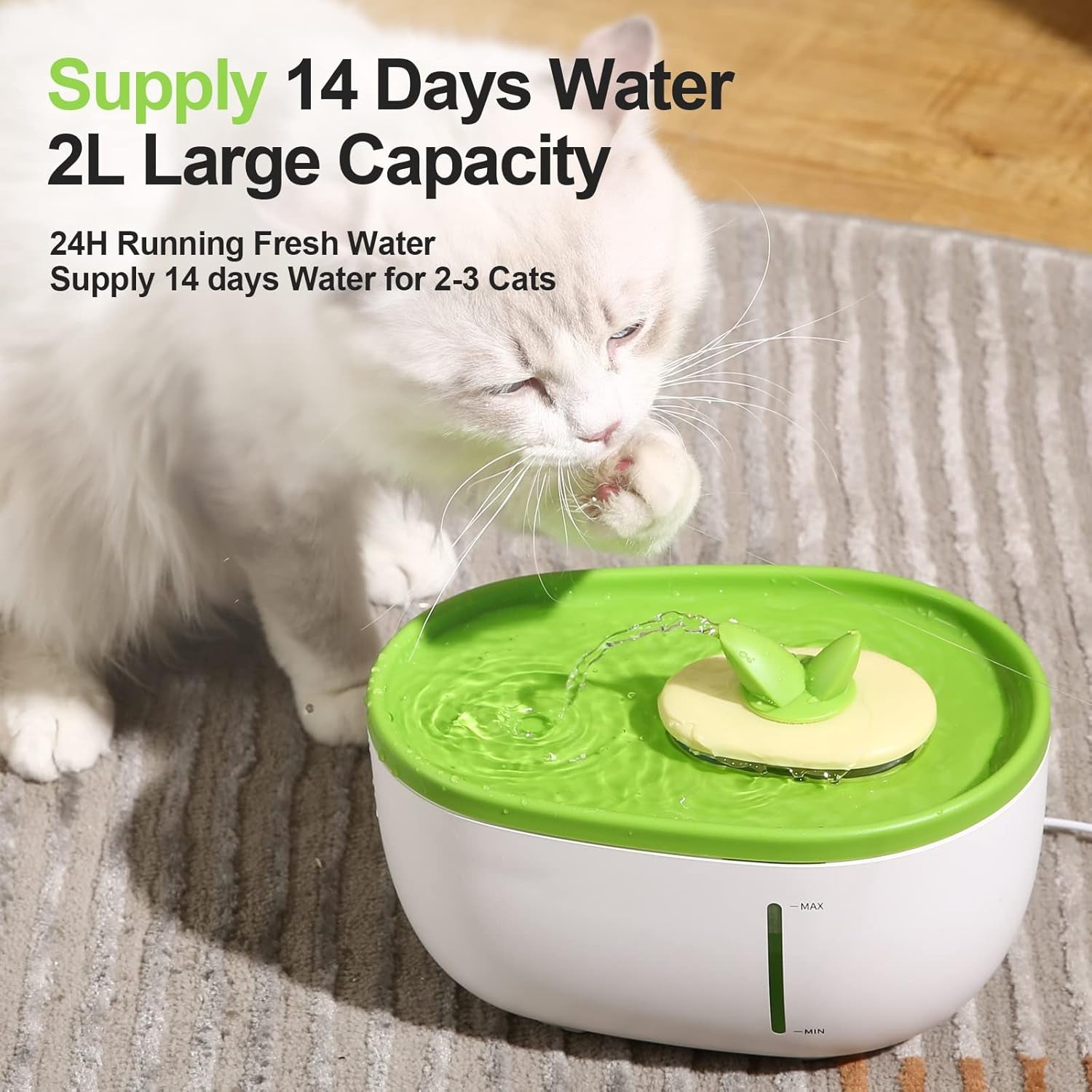 Cat Water Fountain, 2L Pet Drinking Dispenser, Automatic Dog Water Fountain Water Bowl with Filter, LED Light and Anti-Dry Protect