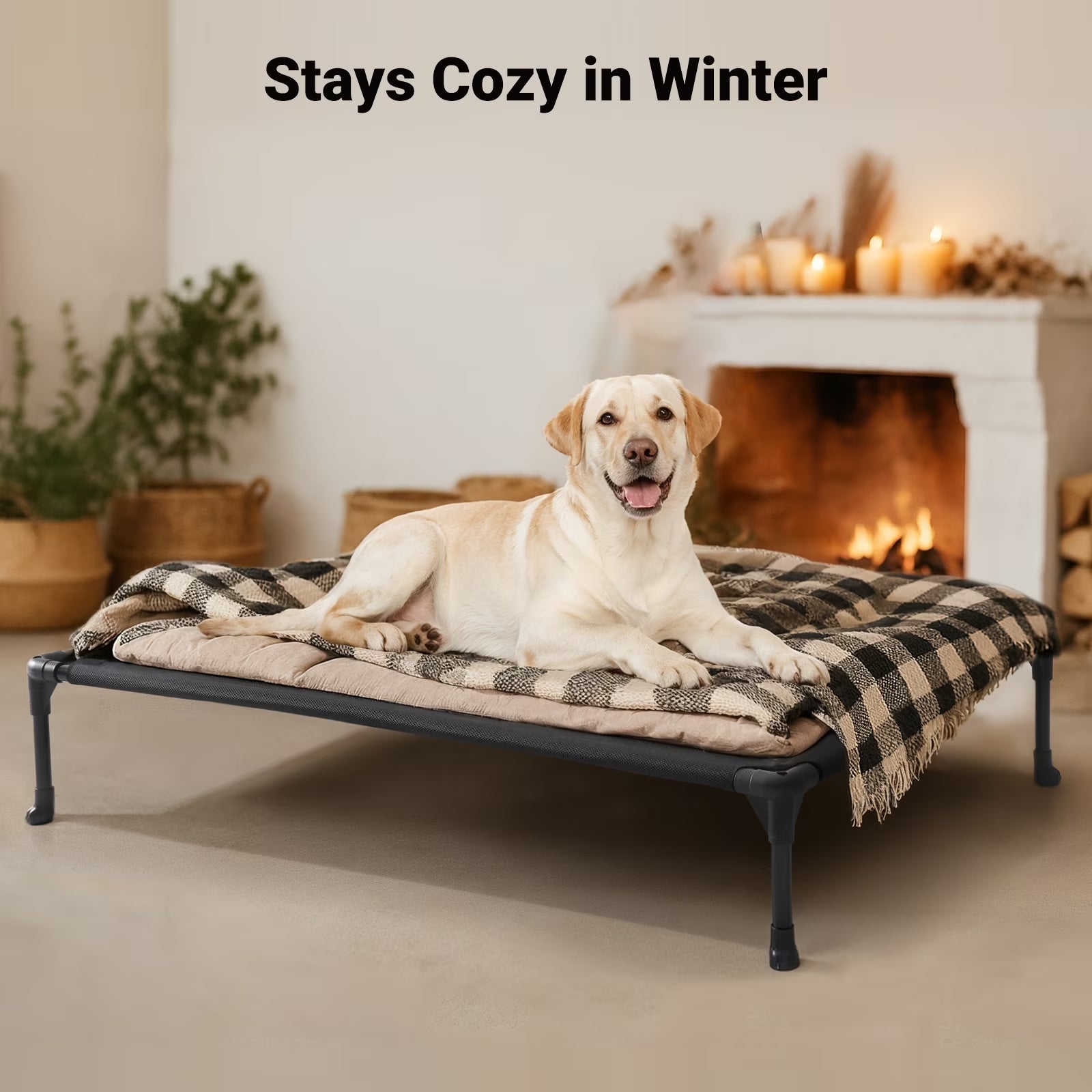 Cooling Elevated Dog Bed, Portable Raised Pet Cot with Washable Mesh, 42"X30", Black