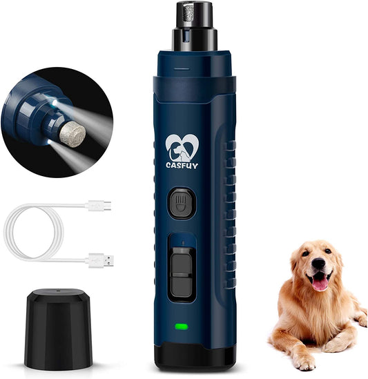 Dog Nail Grinder with 2 LED Light - 4.8V Super Powerful 2-Speed Electric Pet Nail Trimmer for Medium Large Dogs Quiet Rechargeable Painless Paws Grooming & Smoothing Tool (Dark Blue)