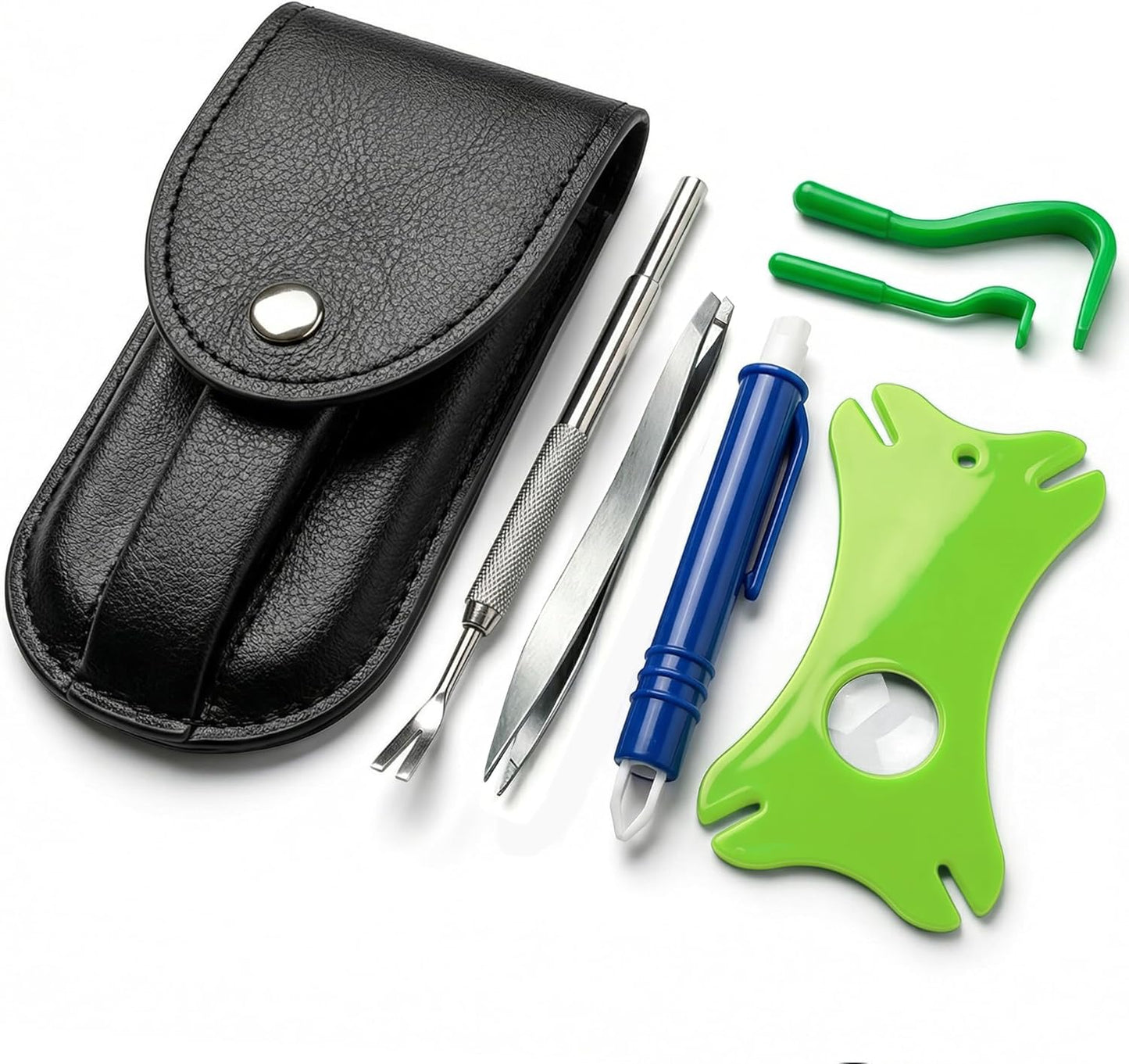 6-In-1 Tick Remover Kit – Tick Removal Tool Set with Stainless Steel Tick Tweezers, Tick Card, Hooks & Leather Case – Tick Remover for Dogs, Cats & Humans