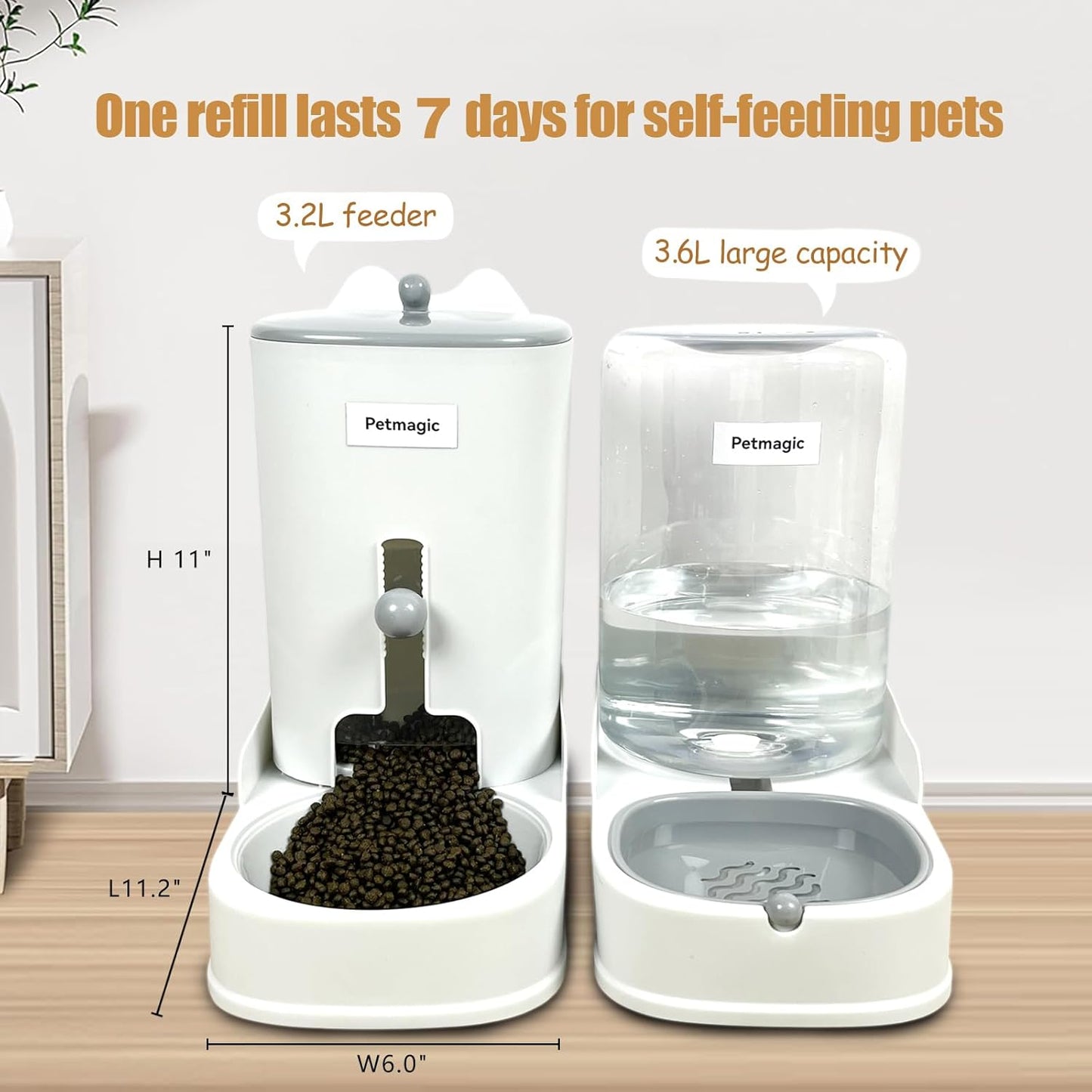 Gravity Cat Feeder by  Is a 3.6L Large-Capacity Cat Food and Water Bowl Set. This Two-Piece Set Is Suitable for Pet Feeding, Including Small and Medium-Sized Dogs, Kittens.
