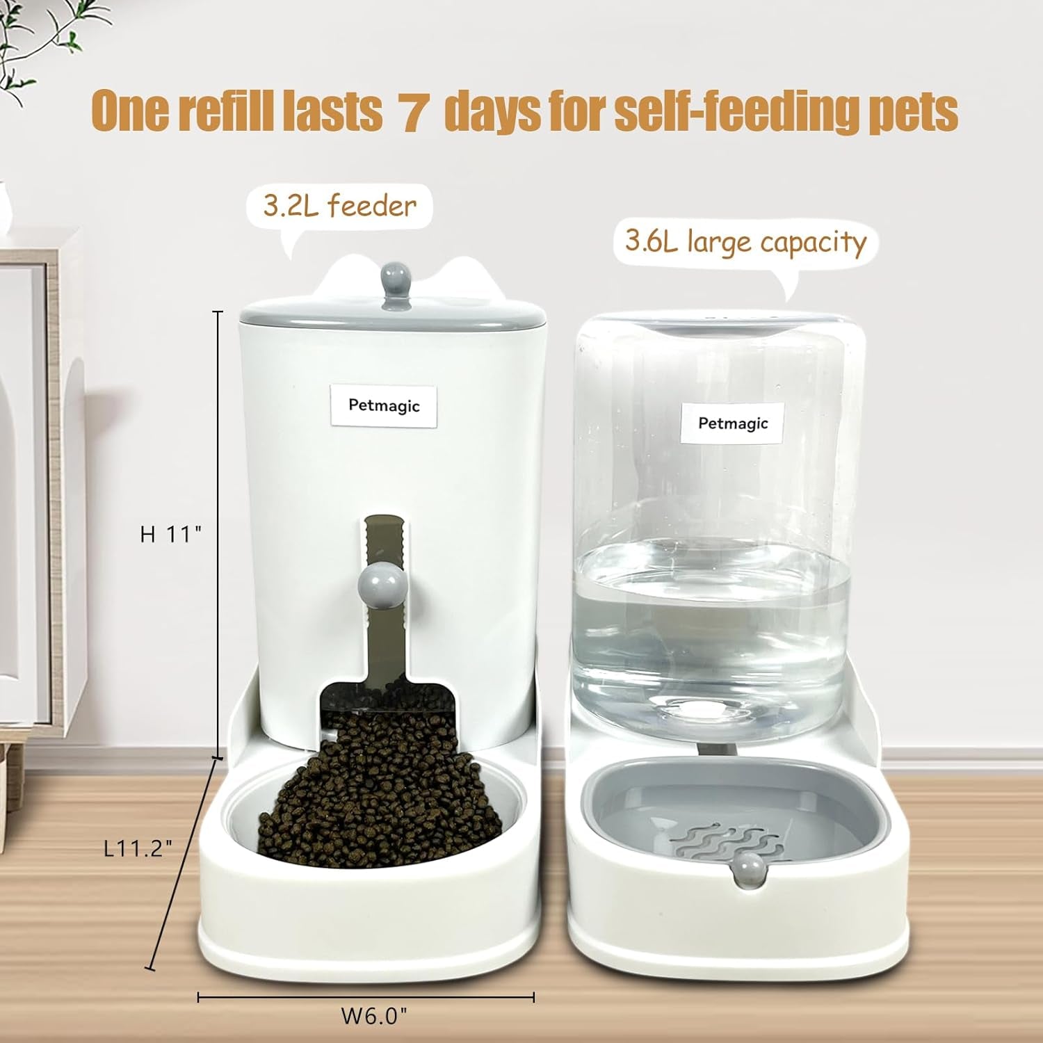 Gravity Cat Feeder by  Is a 3.6L Large-Capacity Cat Food and Water Bowl Set. This Two-Piece Set Is Suitable for Pet Feeding, Including Small and Medium-Sized Dogs, Kittens.
