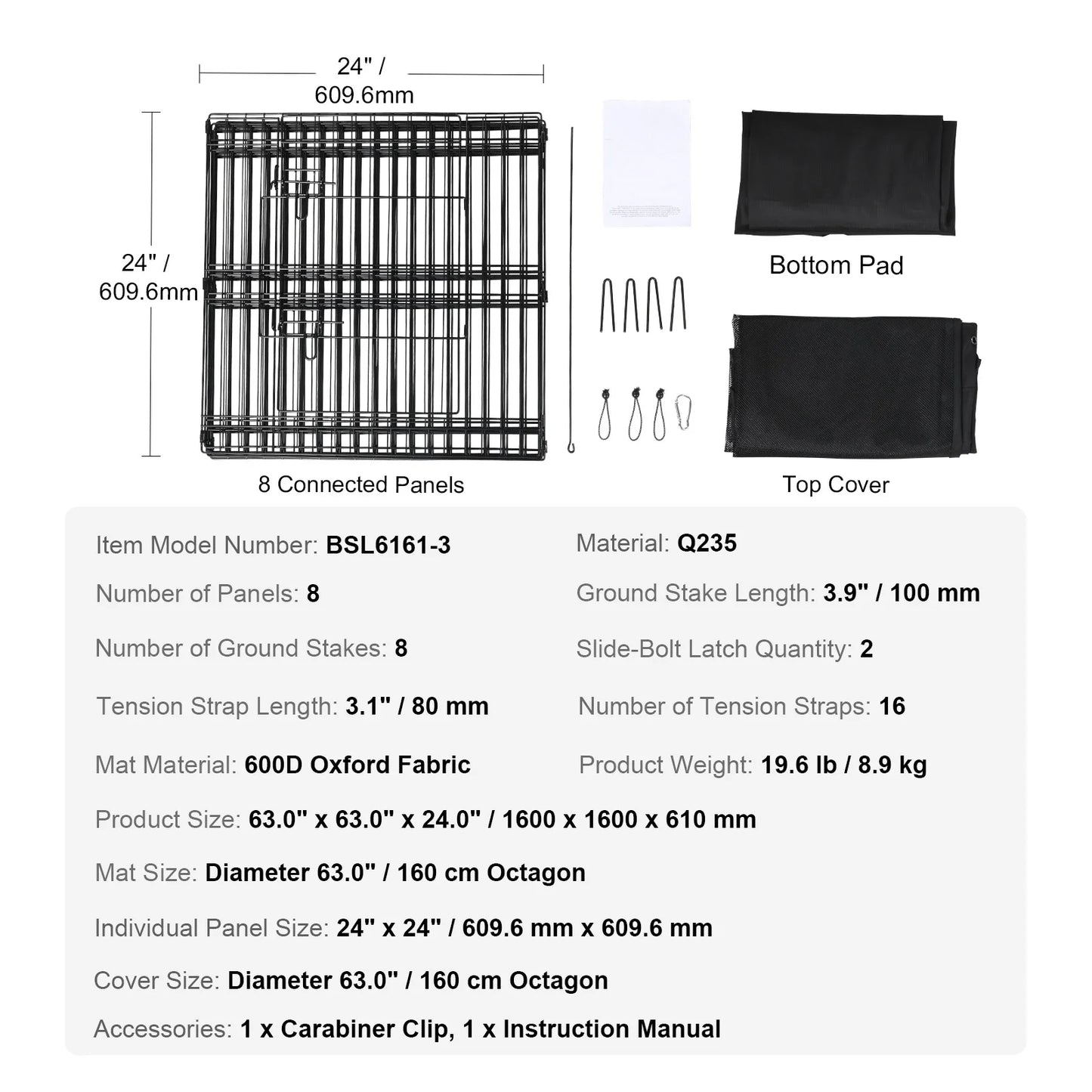 Dog Playpen 8 Panels Foldable Metal Dog Exercise Pen with Cover and Pad