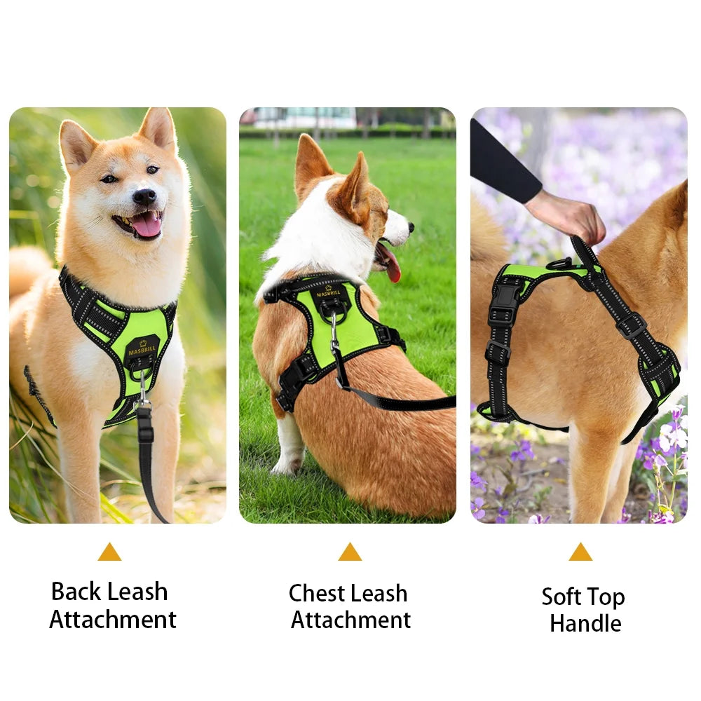 Reflective Dog Harness No Pull Dog Vest Harness with Handle, Breathable Padded Dog Chest Harness Adjustable for Small Dog-Green S