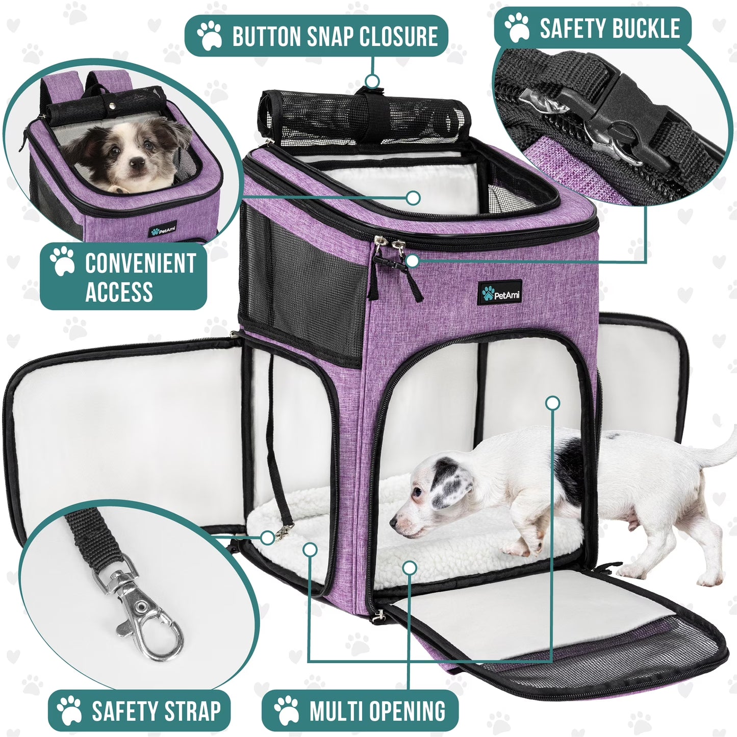 Dog Backpack Carrier, Airline Approved Cat Backpacks for Carrying Small Large Cats, Pet Carrier Back Pack, Ventilated Soft Sided for Travel, Hiking, Camping, Max 18 Lbs, Purple