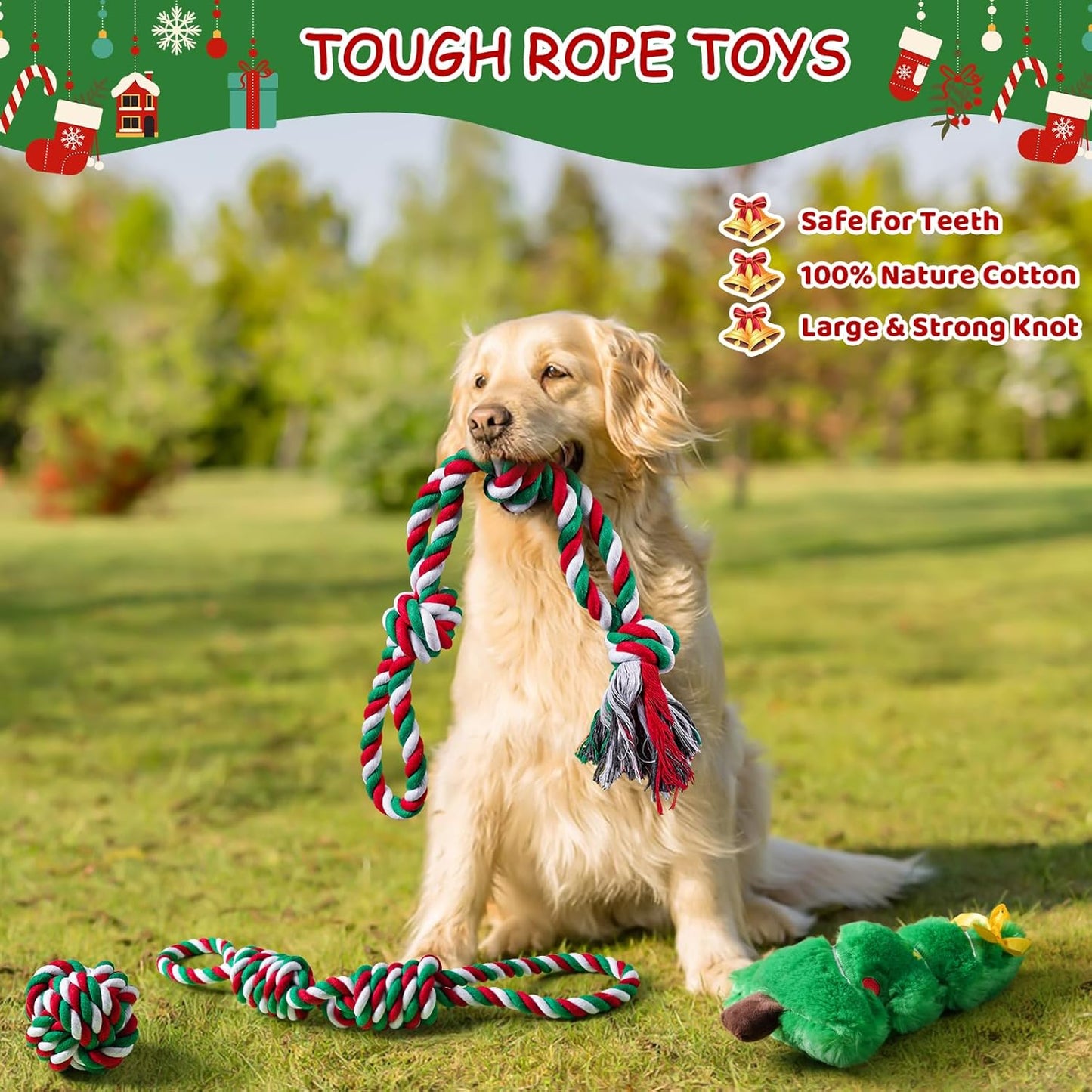 Dog Rope Toys Set, 7 Pack Cotton Dog Toys for Large Dogs and Medium Small, Cute Interactive Squeaky Toy, Chewing Puppy Gaming Toy for Teeth Cleaning