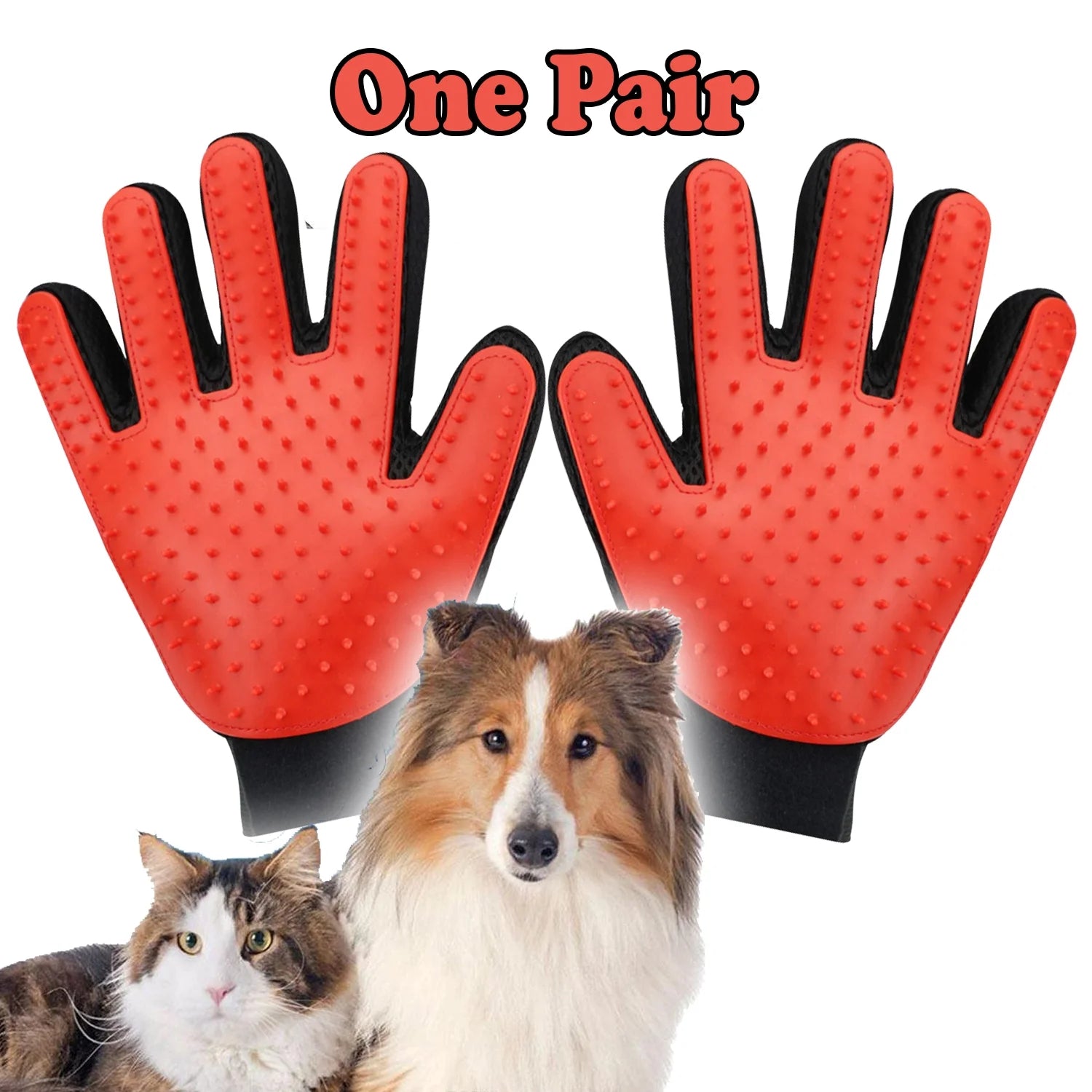 Pet Grooming Gloves Brush Dog Cat Hair Remover Mitt Massage Deshedding 1 Pair Red