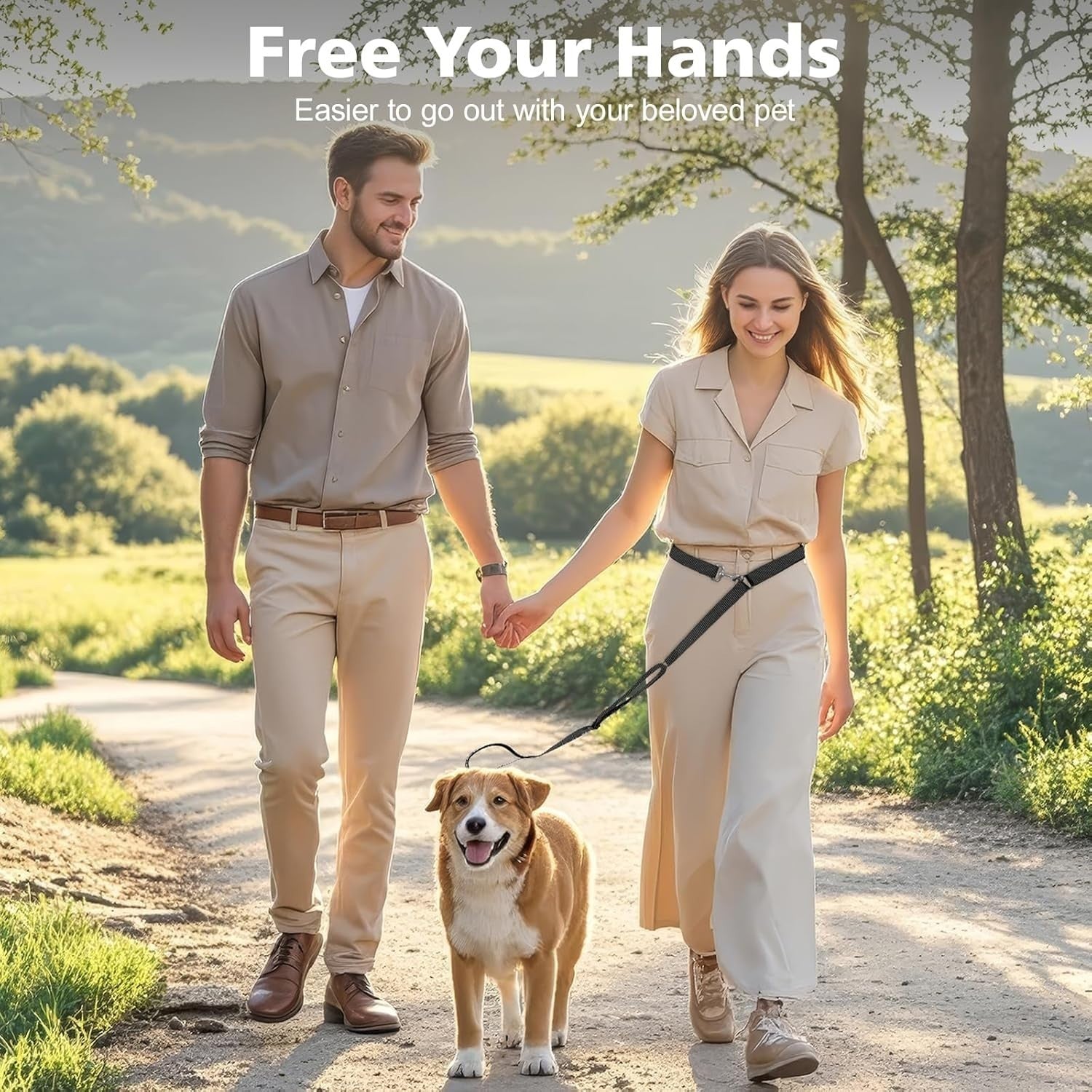 Hands Free Dog Leash, 8.5Ft Versatile Crossbody Waist with 3 Rings