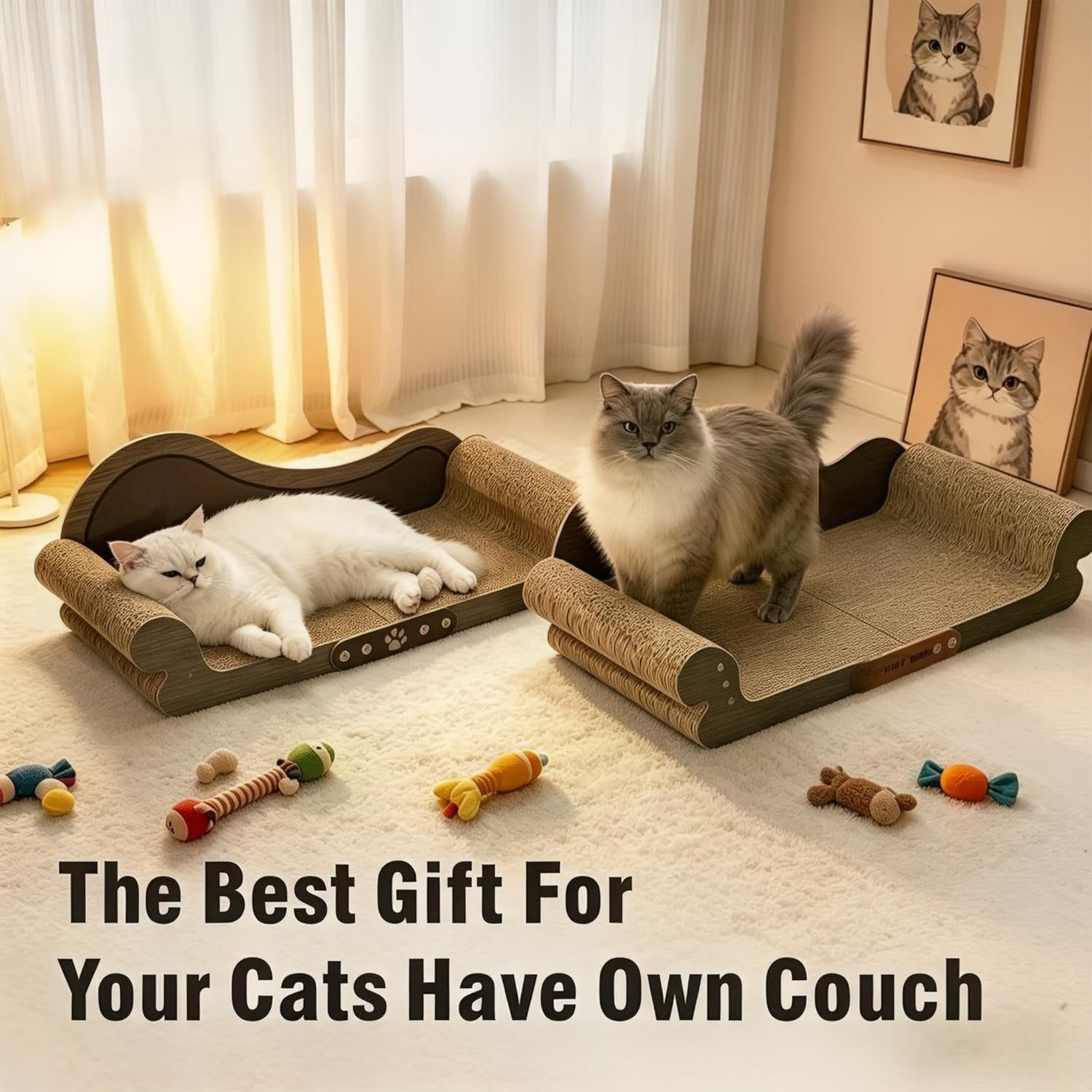 Extra Large Cat Scratcher Bed, Sofa Shaped Cardboard Couch | 26.5" Durable Cardboard Cat Couch & Scratch Pad, Furniture Protector Lounger for Large & Multi-Cat Households