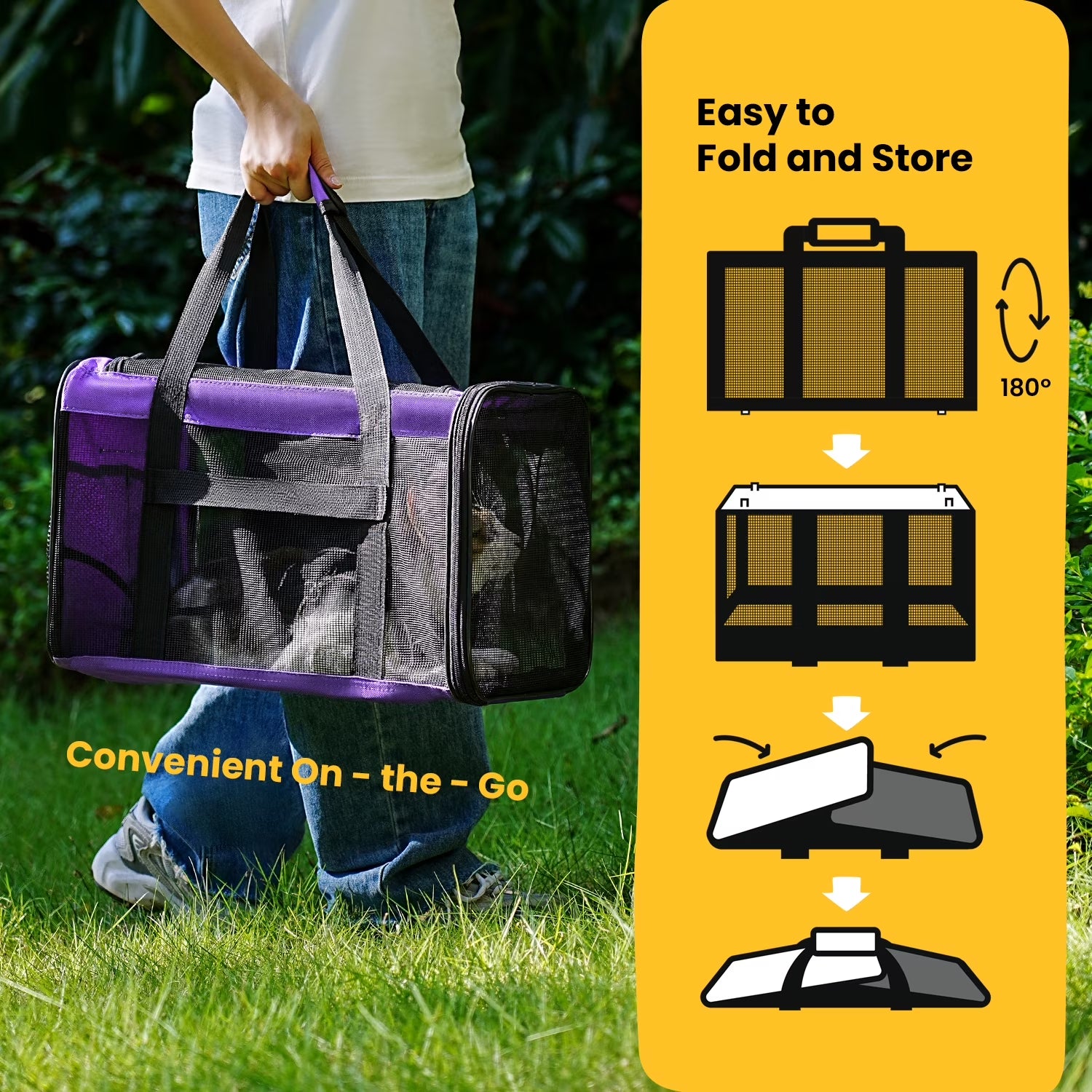 Conlun Cat Carrier,Soft-Sided Cat Carriers with 4-Sided Mesh,Airline Approved Pet Transport Carrier,Collapsible Cat Travel Carrier-Purple