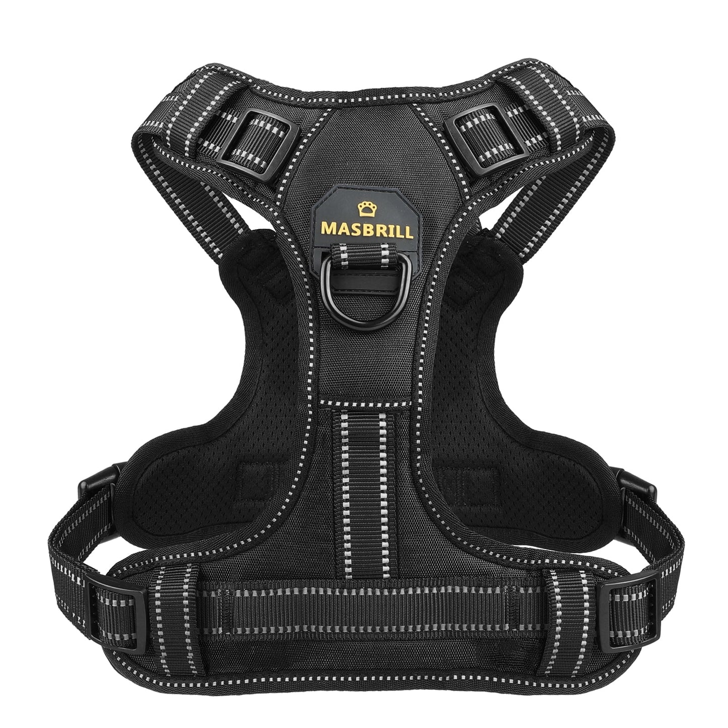 Reflective Dog Harness No Pull Dog Vest Harness with Handle, Breathable Padded Dog Chest Harness Adjustable for Medium Dog-Black M