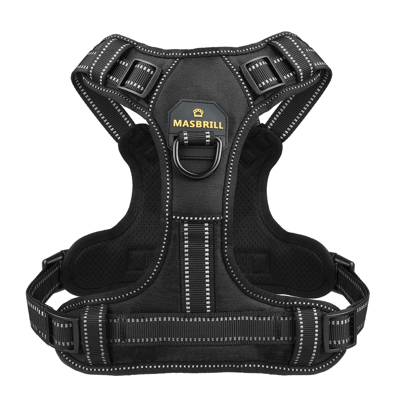 Reflective Dog Harness No Pull Dog Vest Harness with Handle, Breathable Padded Dog Chest Harness Adjustable for Medium Dog-Black M