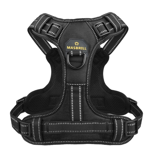Reflective Dog Harness No Pull Dog Vest Harness with Handle, Breathable Padded Dog Chest Harness Adjustable for Medium Dog-Black M