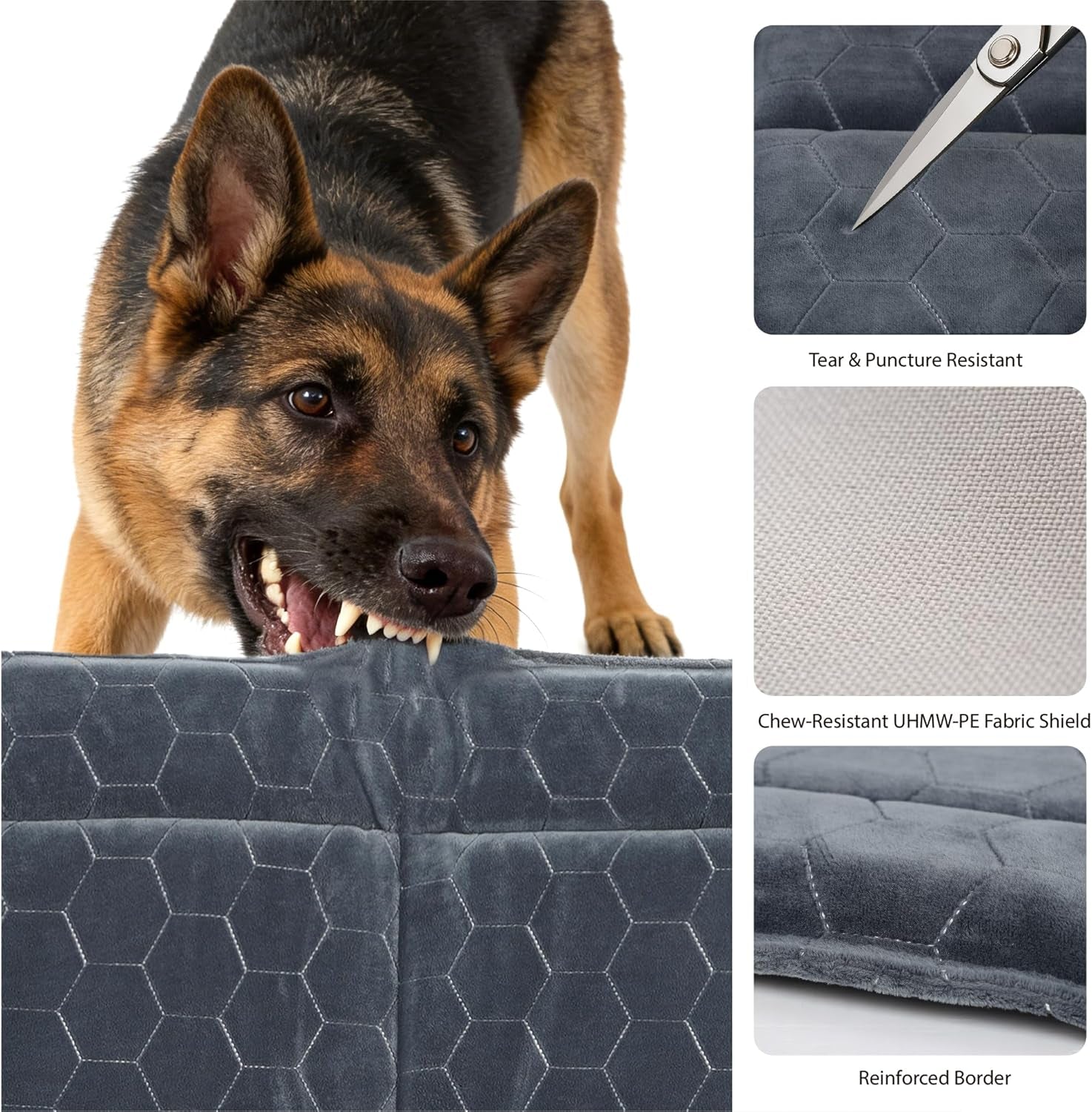 Chew Proof Dog Mat - Indestructible Durable Kennel Mat for Aggressive Chewers, Machine Washable, Chew Proof Dog Crate Pad with Reinforced Corners, Indoor Use for Medium Dogs, Grey, 41"X27"