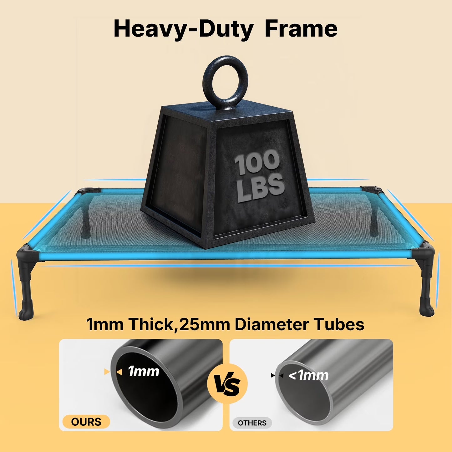 Cooling Elevated Dog Bed, Portable Raised Pet Cot with Washable Mesh, 42"X30", Black
