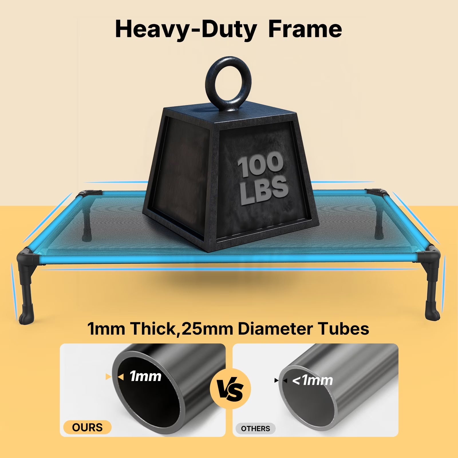 Cooling Elevated Dog Bed, Portable Raised Pet Cot with Washable Mesh, 42"X30", Black