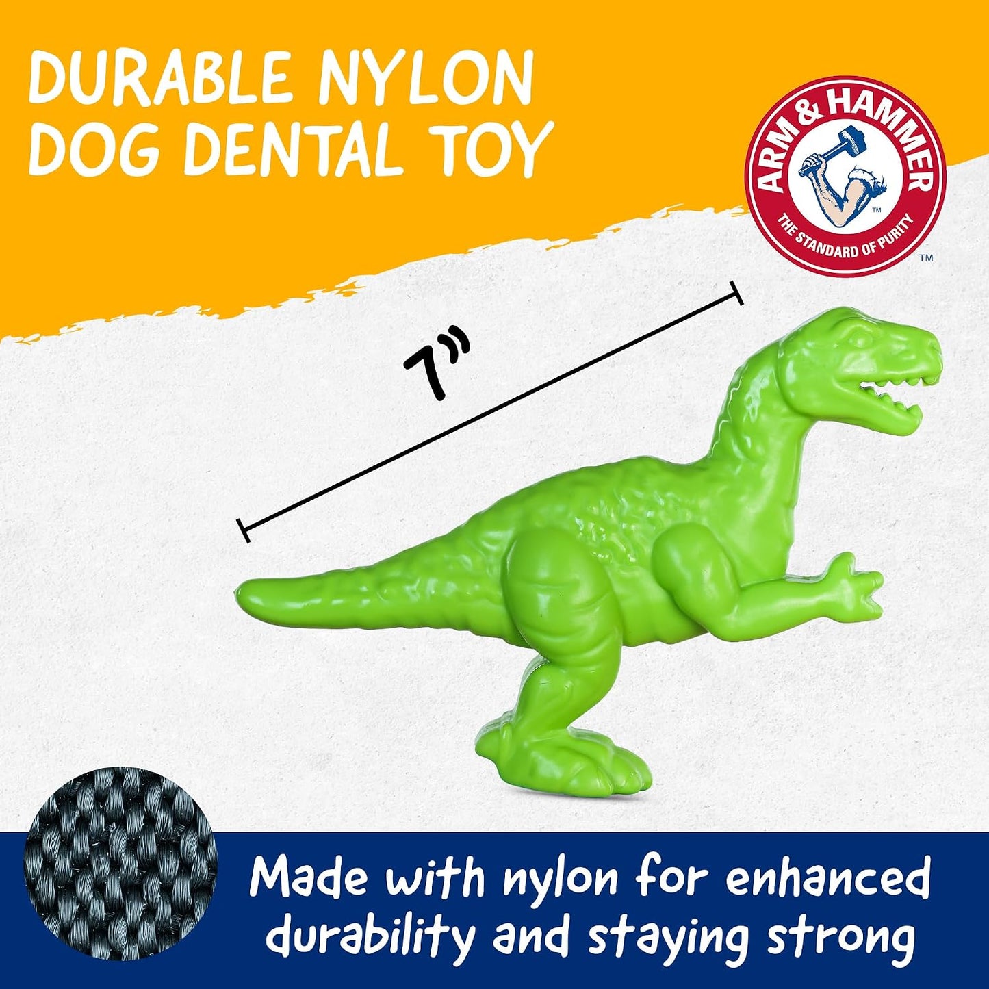 Nubbies Denta-Saurus T-Rex Dog Dental Chew Toy, Mint Flavor, for Moderate Chewers, Nylon, Reduces Plaque and Tartar without Brushing, Baking Soda Infused - 24 Pack
