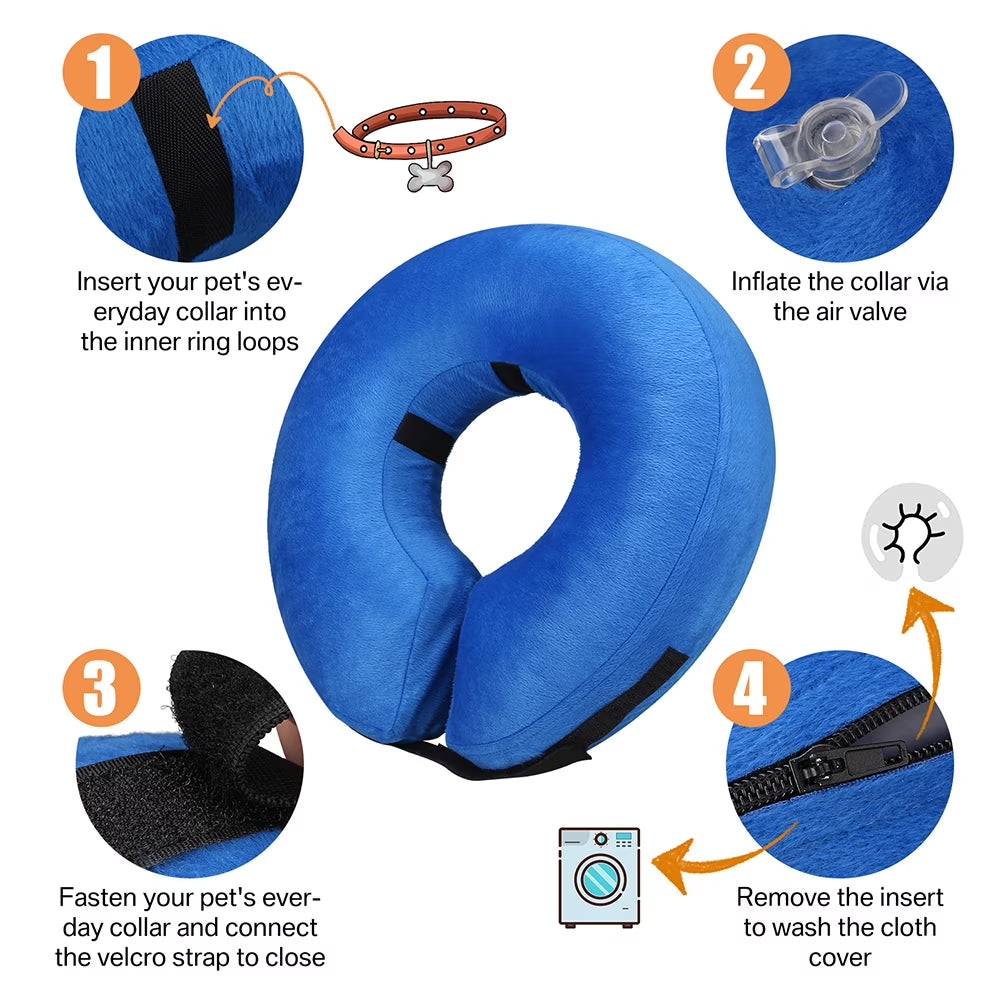 Protective Inflatable Collar for Dogs and Cats - Soft Pet Recovery Collar Does Not Block Vision E-Collar (M, Blue)