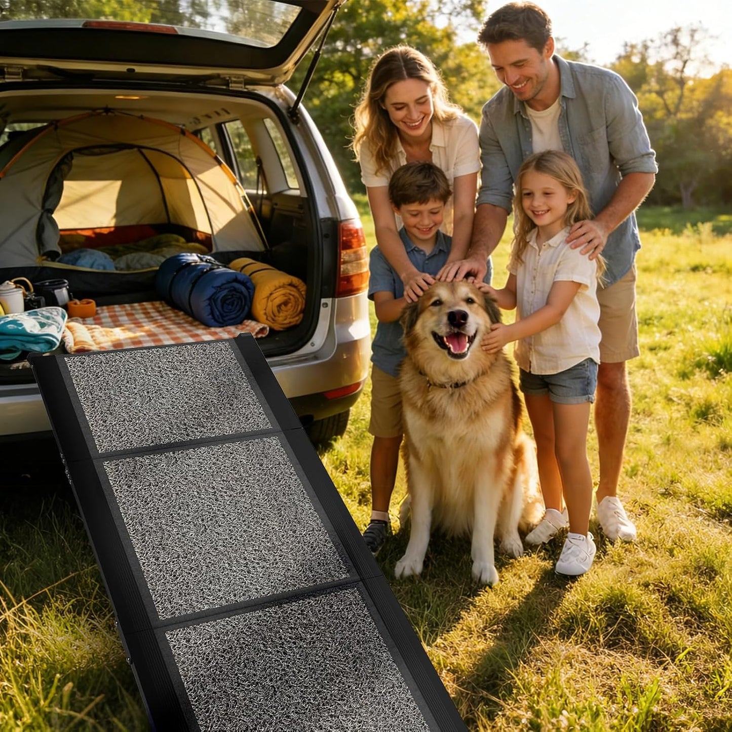Dog Ramp for Car 63" X 17", Folding Pet Ramp for Large Dogs with Non-Slip Rug Surface, Portable Dog Car Ramp for SUV Car & Truck