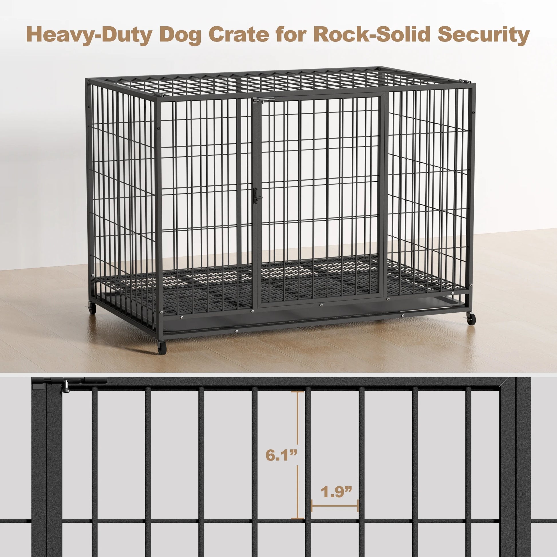48 Inch Heavy Duty Metal Dog Crate for Large Dogs with Removabletray, Double Door, Extra Large Dog Kennel for Yard Indoor Outdoor