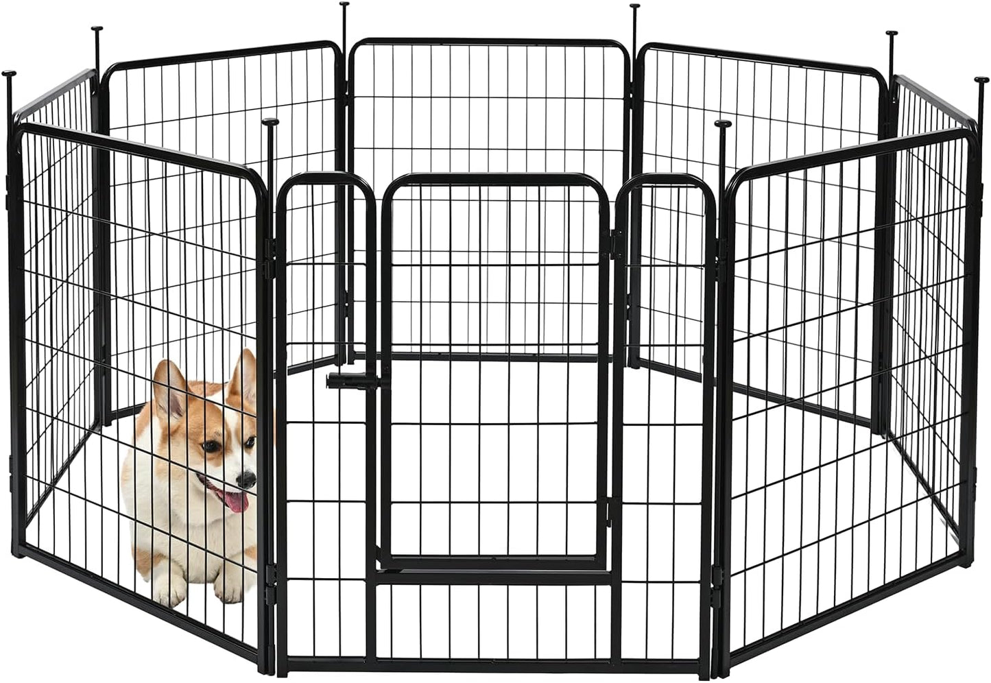 Dog Playpen, 8 Panels Metal Fence with Door, Foldable for Indoor and Outdoor Use, Suitable for Small to Medium Sized Dogs, 30 Inch Height, Black