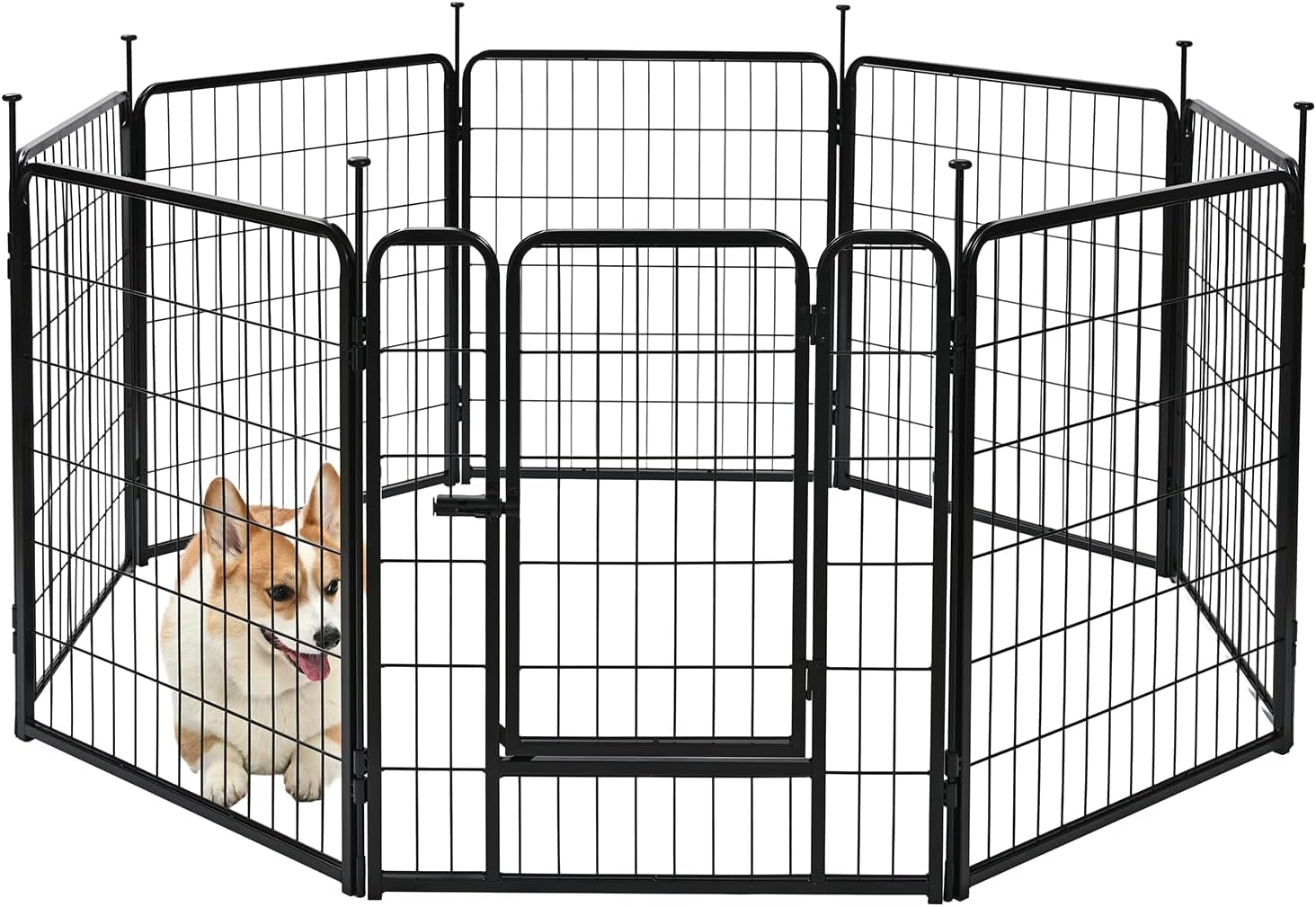 Dog Playpen, 8 Panels Metal Fence with Door, Foldable for Indoor and Outdoor Use, Suitable for Small to Medium Sized Dogs, 30 Inch Height, Black