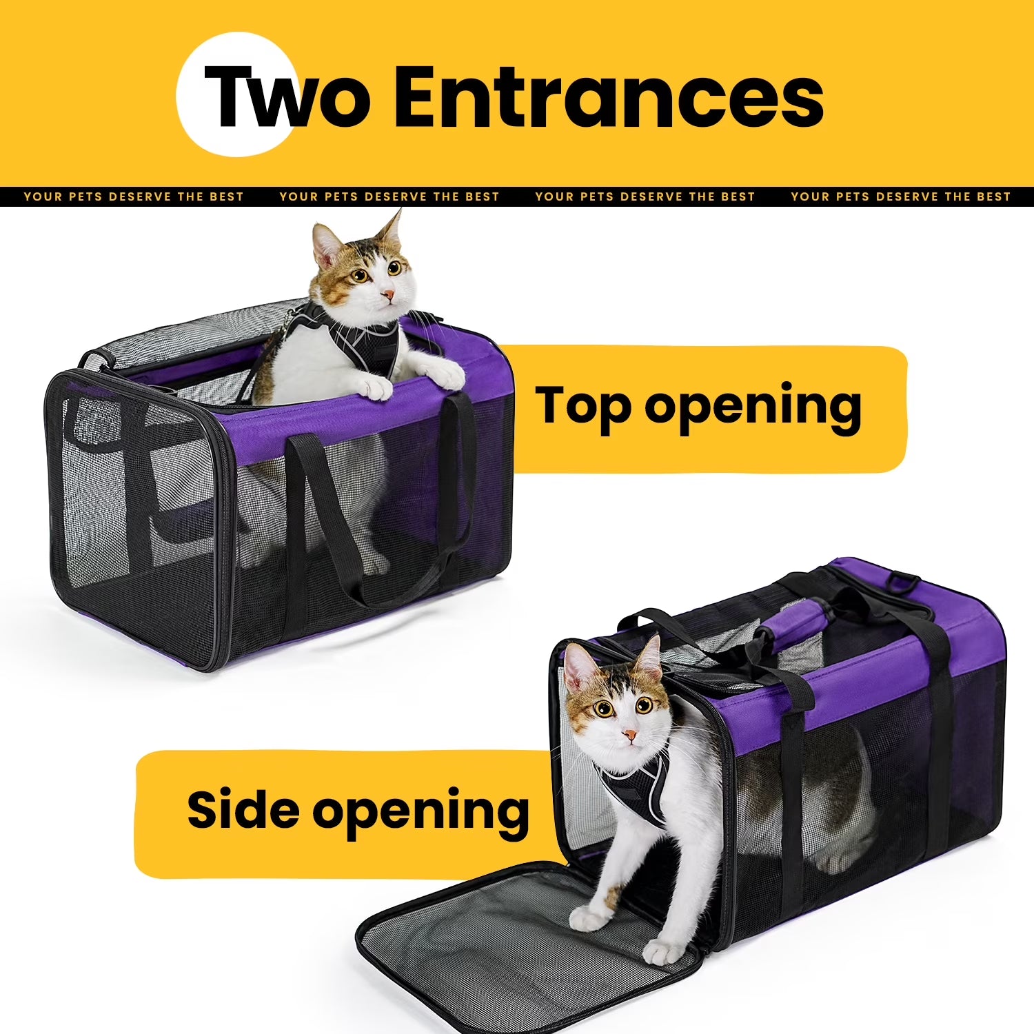 Conlun Cat Carrier,Soft-Sided Cat Carriers with 4-Sided Mesh,Airline Approved Pet Transport Carrier,Collapsible Cat Travel Carrier-Purple