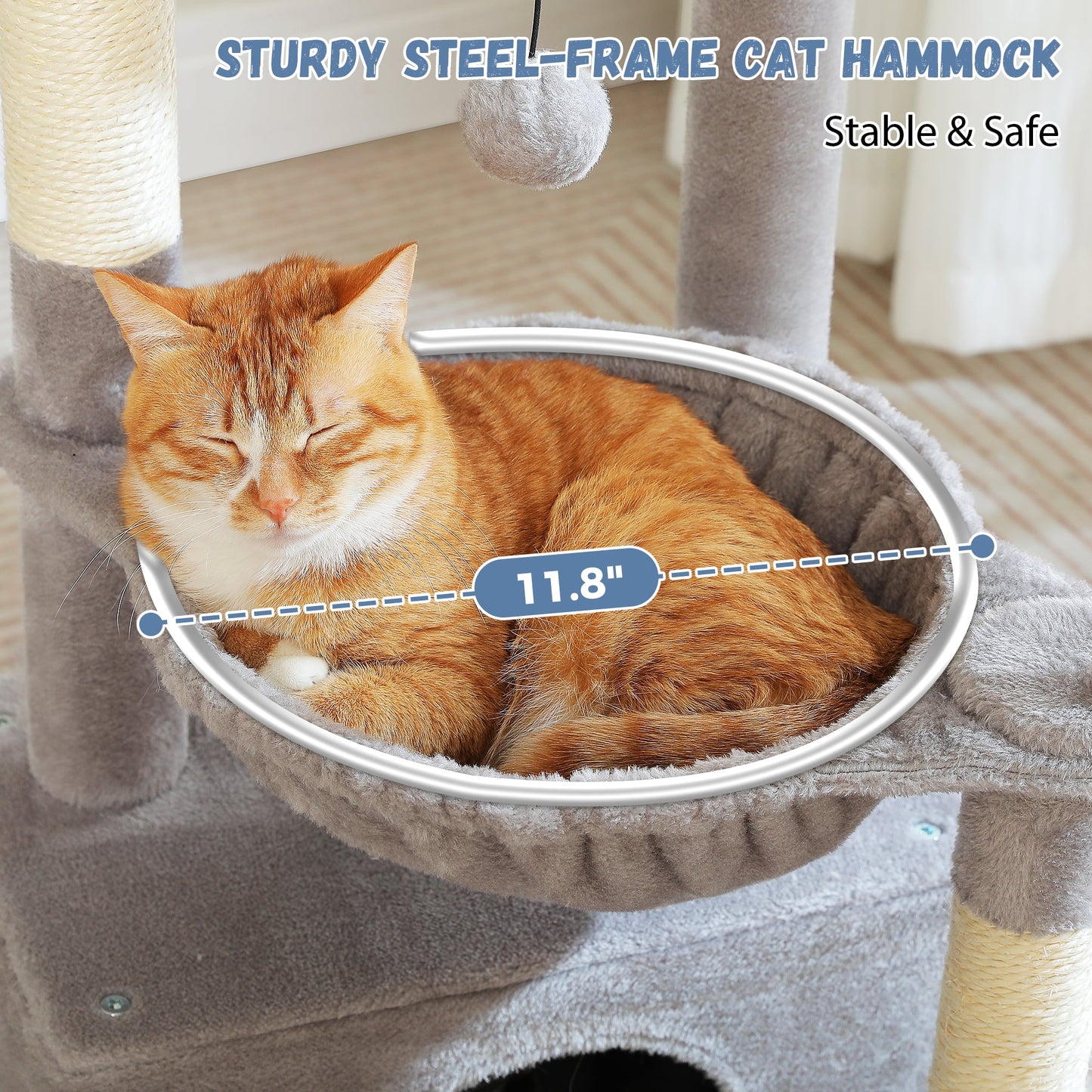 Cat Tree 33" Cat Scratching Posts Tower with Large Top Perch and Hammock for Medium Indoor Cats, Gray