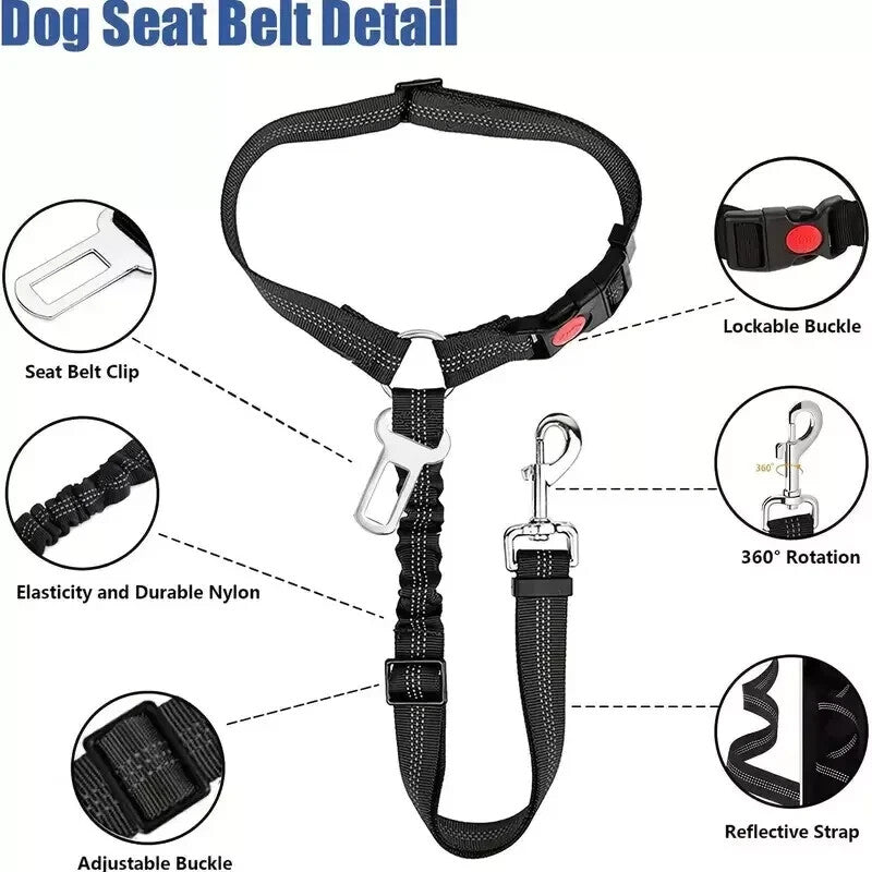 Dog Seat Belt for Car 3-In-1 Dog Leash Seatbelt Bungee Adjustable Reflective