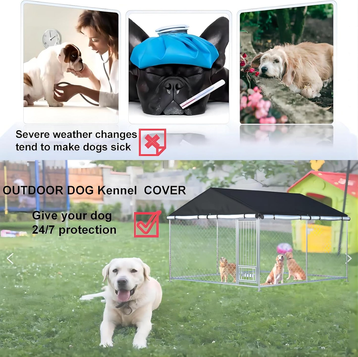 Outdoor Dog Kennel Cover Full Coverage for 10'Dx10'Wx7'H Dog Cages,600D Heavy Duty Waterproof Large Dog Kennel Cover,(Kennel Not Included) Black