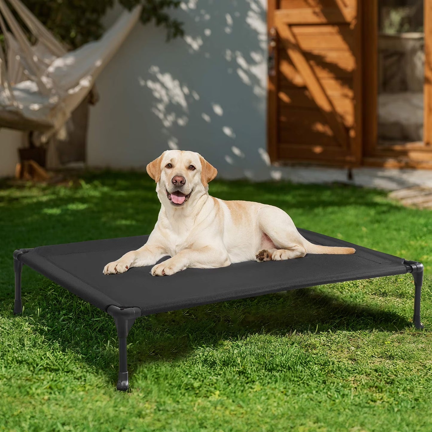 Cooling Elevated Dog Bed, Portable Raised Pet Cot with Washable Mesh, 42"X30", Black