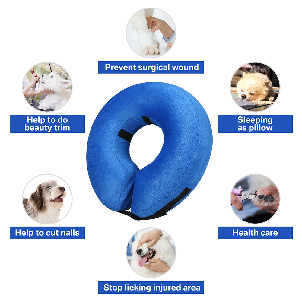 Protective Inflatable Collar for Dogs and Cats - Soft Pet Recovery Collar Does Not Block Vision E-Collar (M, Blue)