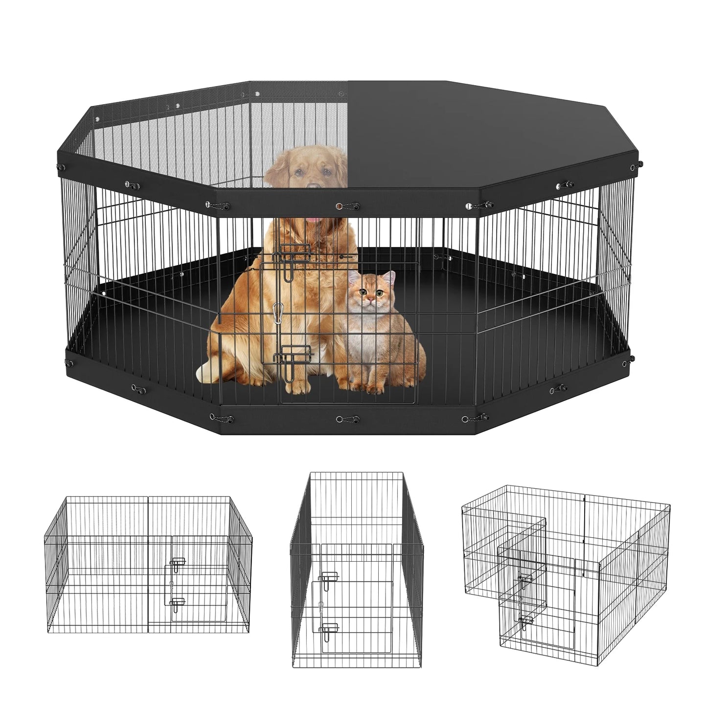 Dog Playpen 8 Panels Foldable Metal Dog Exercise Pen with Cover and Pad
