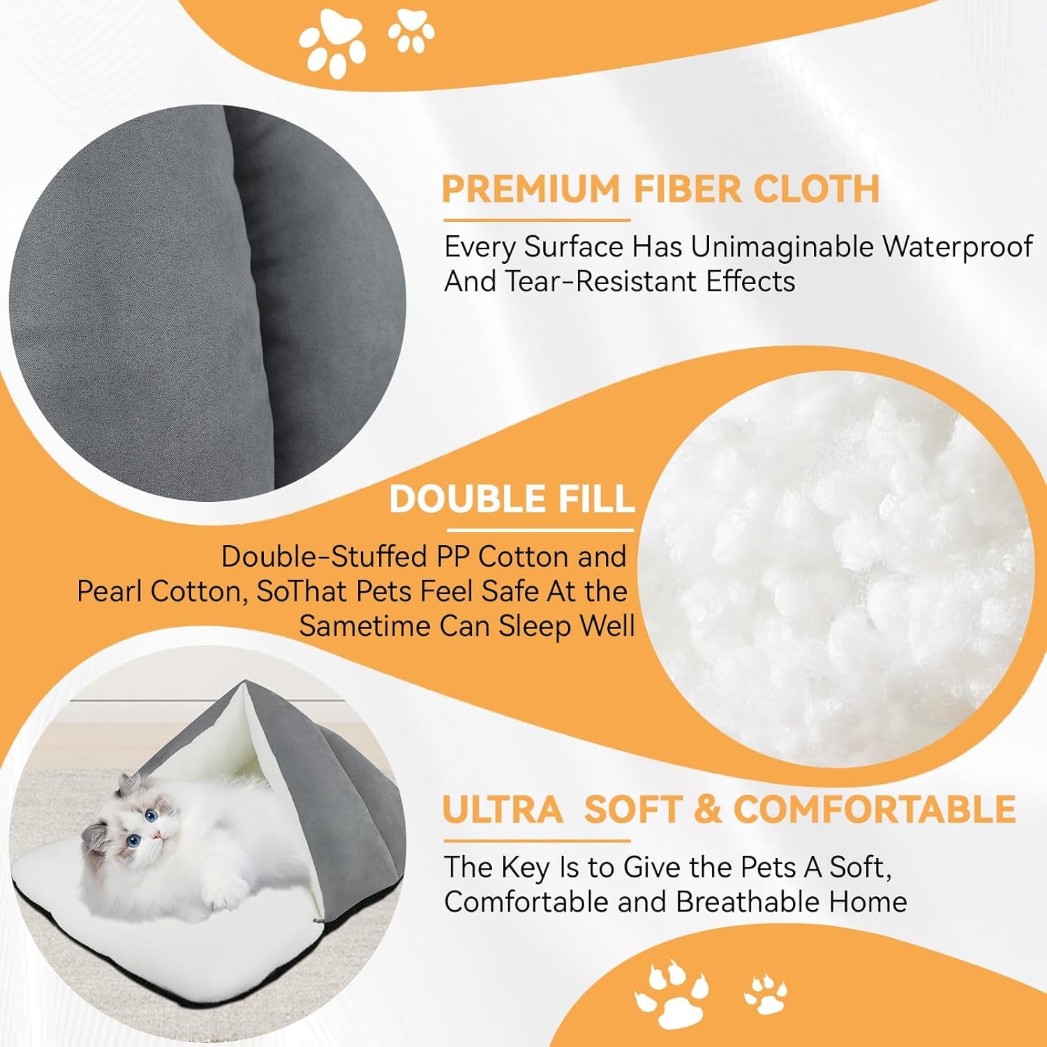 Pet House, Cat & Dog Cave Bed - Ultra Soft Polar Fleece, Waterproof, Washable - 25X20 Inches, Gray