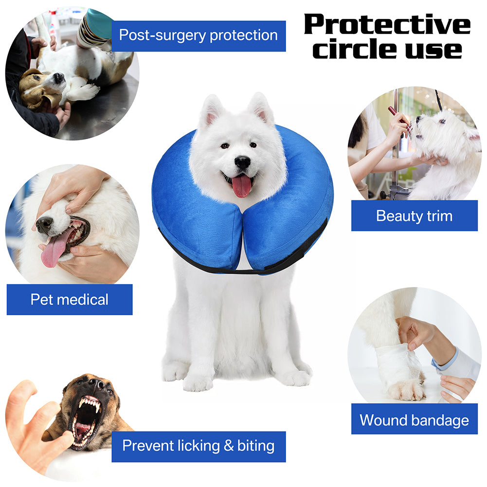 Protective Inflatable Collar for Dogs and Cats - Soft Pet Recovery Collar Does Not Block Vision E-Collar (M, Blue)