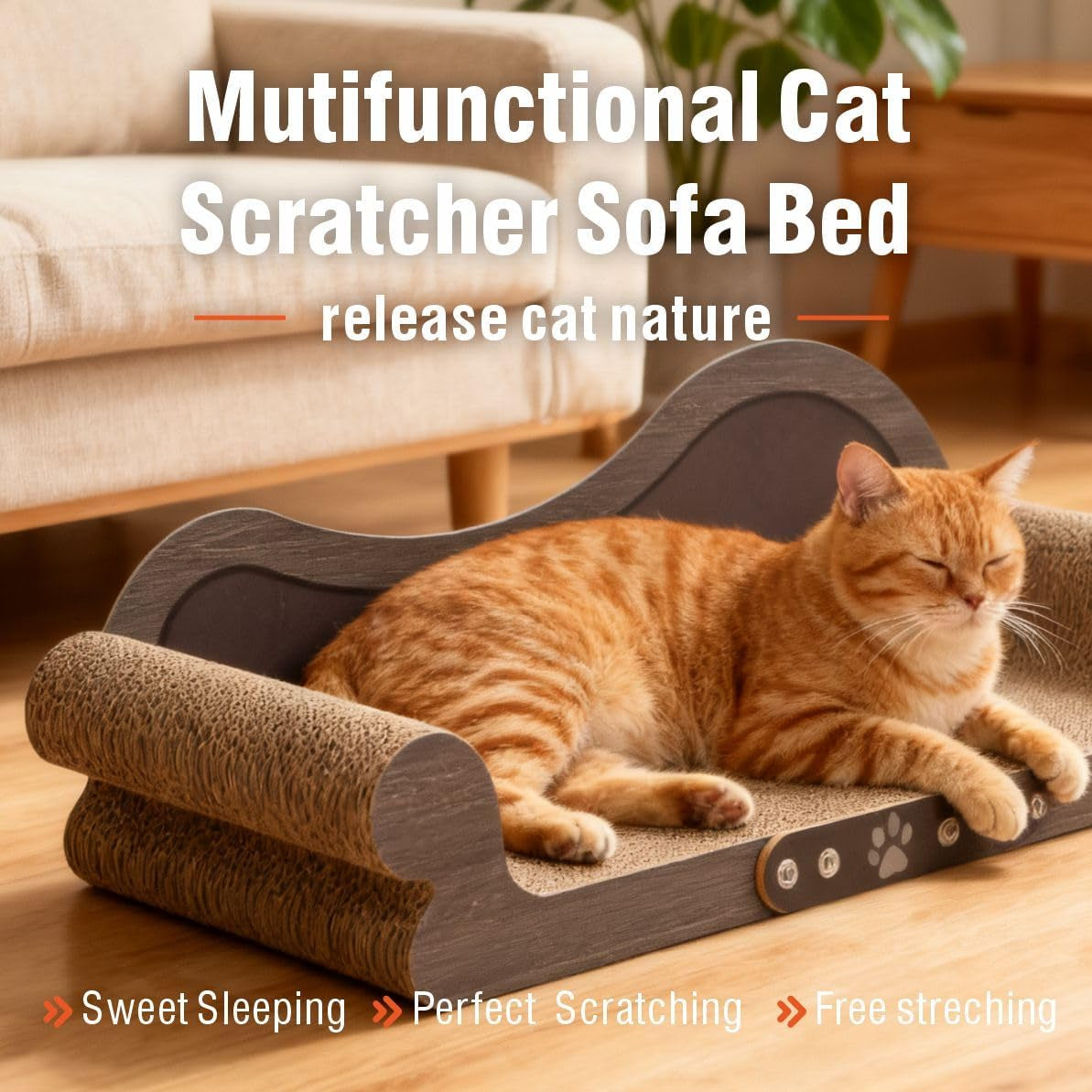 Extra Large Cat Scratcher Bed, Sofa Shaped Cardboard Couch | 26.5" Durable Cardboard Cat Couch & Scratch Pad, Furniture Protector Lounger for Large & Multi-Cat Households