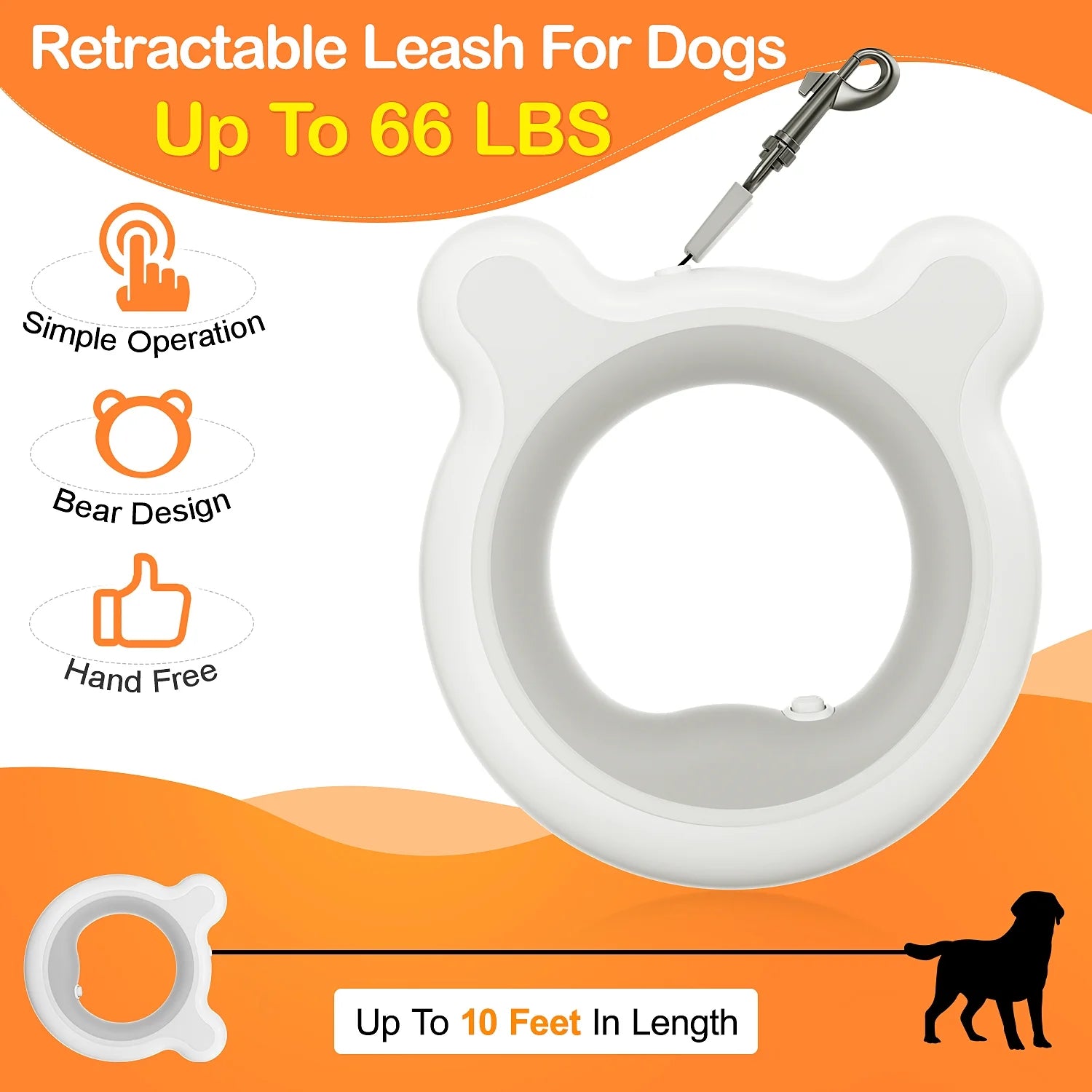 Retractable Dog Leash Outdoor Walk, Hands-Free Pet Walking Leash, Reflective Running Leash for All Size Dogs, Tangle-Free One-Hand Brake Heavy Duty 10Ft Pet Leash