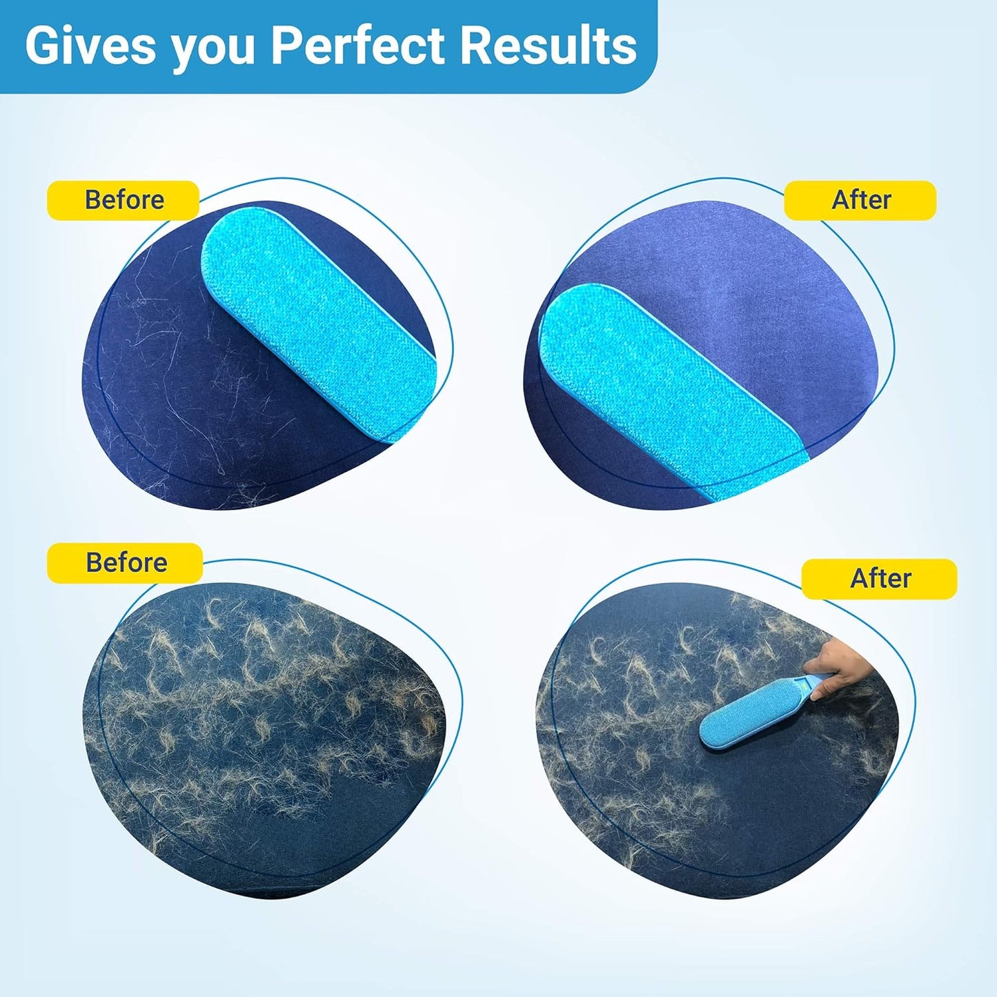 Pet Hair Remover, Reusable Pet Hair Remover, No Refill, No Waste, Double-Sided, Handheld Fur Brush Remover, Easy to Clean Hair, Best Hair Remover for Dog and Cat, Ze02, Blue