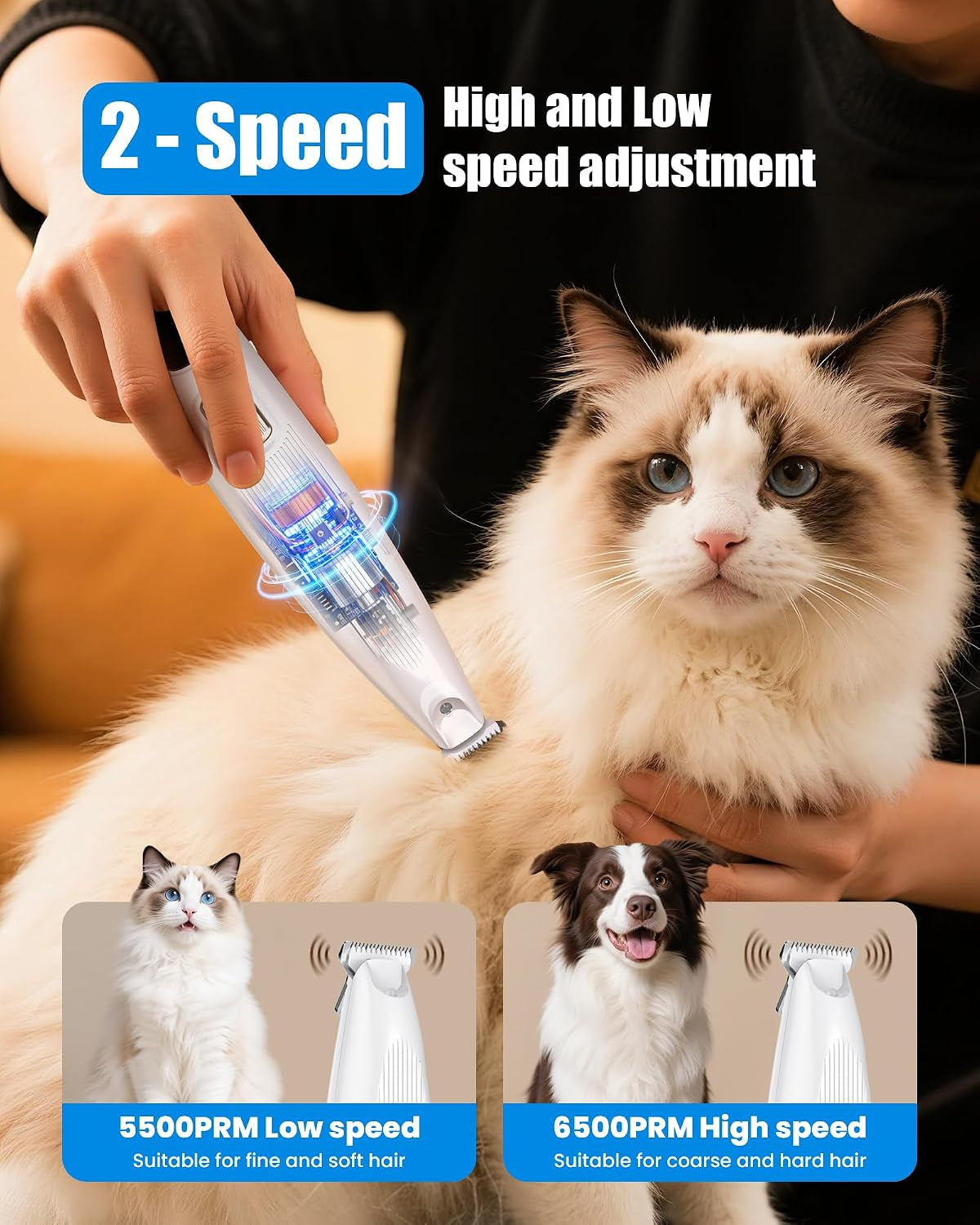 Professional Dog Paw Trimmer with LED Light, New Upgraded 35Db Low-Noise Pet Paw Trimmers for Dog'S Feet, 2-Speed Electric Paw Cleaner Grooming Clippers for Dogs,Paws, Ears, Face, Rump (White)