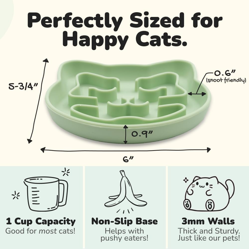 Slow Feeder Cat Bowl | Cat Puzzle Feeder for Slow Eating, Mental Enrichment, Digestion, & Bloat Relief | Non-Slip Silicone, Dishwasher Safe, 1 Cup (Matcha)