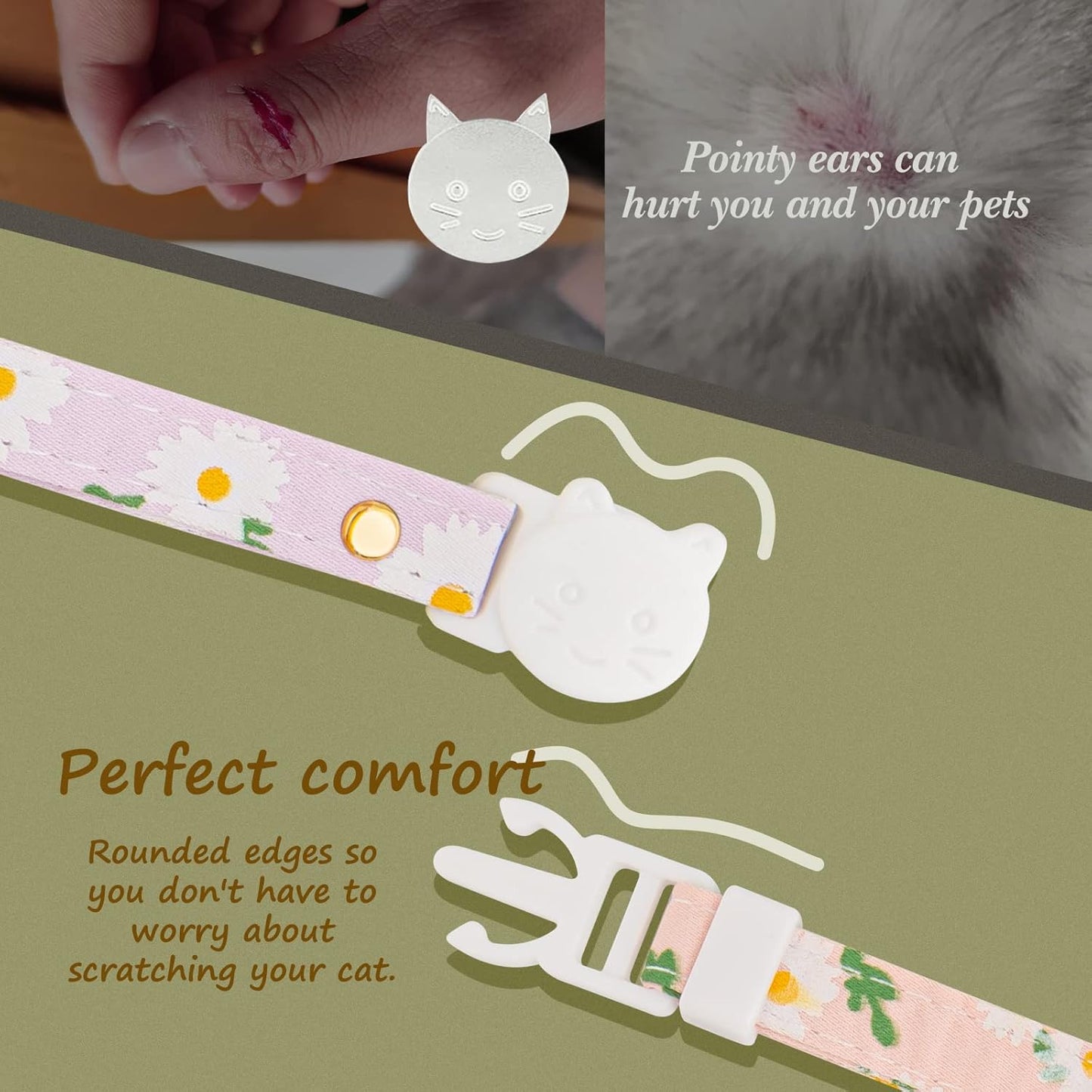 2 Pack Cotton Breakaway Cat Collar with Bell Pink&Purple Flowers Pendant Cute Kitten Cat Collar Suitable for Girls and Boys