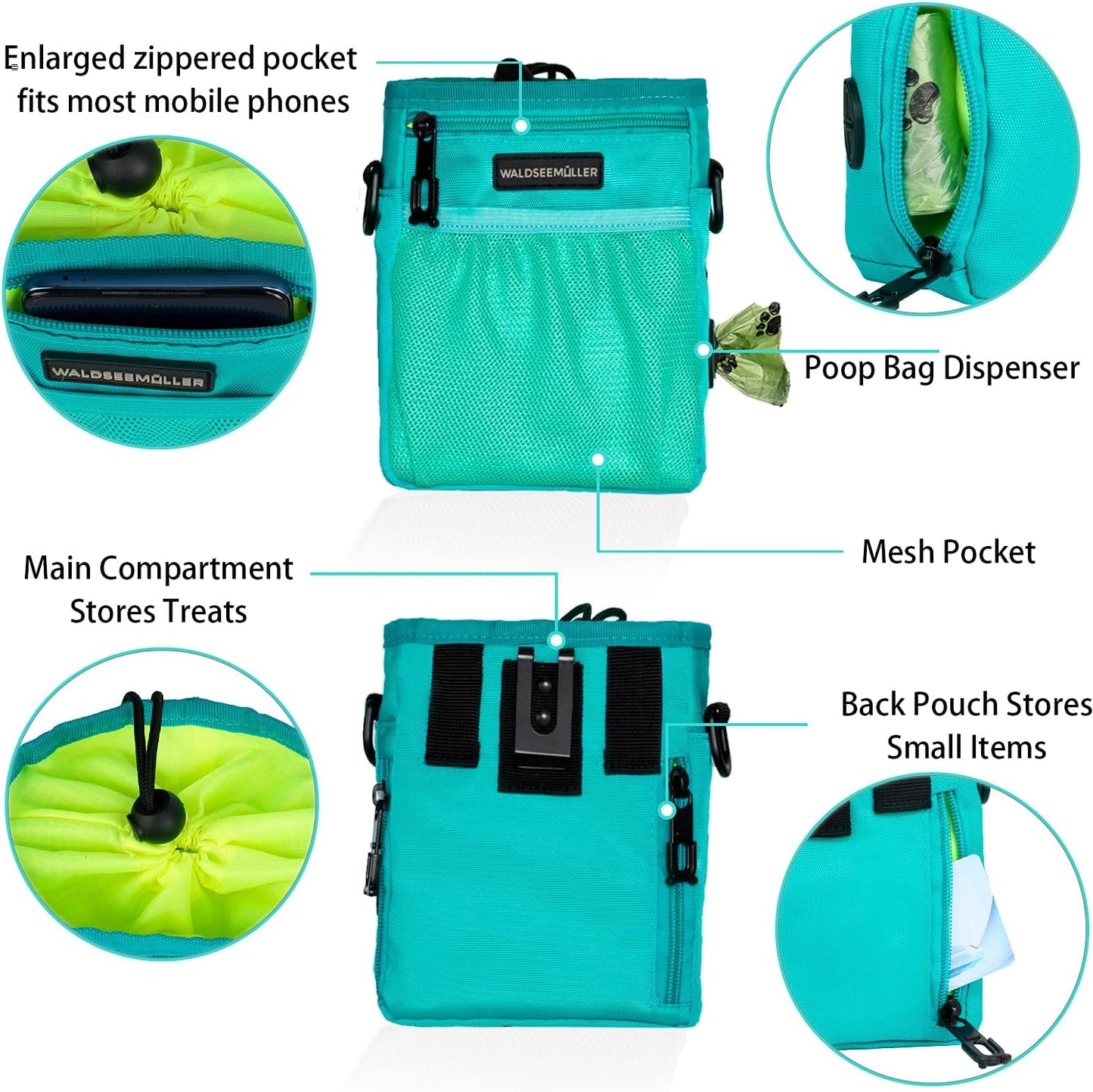 Dog Treat Pouch Waldseemuller Dog Treat Pouch for Training, Dog Training Treat Pouch with Waist Shoulder Strap,Dog Treat Bags Training Pouch 3 Ways to Wear,Dog Treat Pouch for Leash
