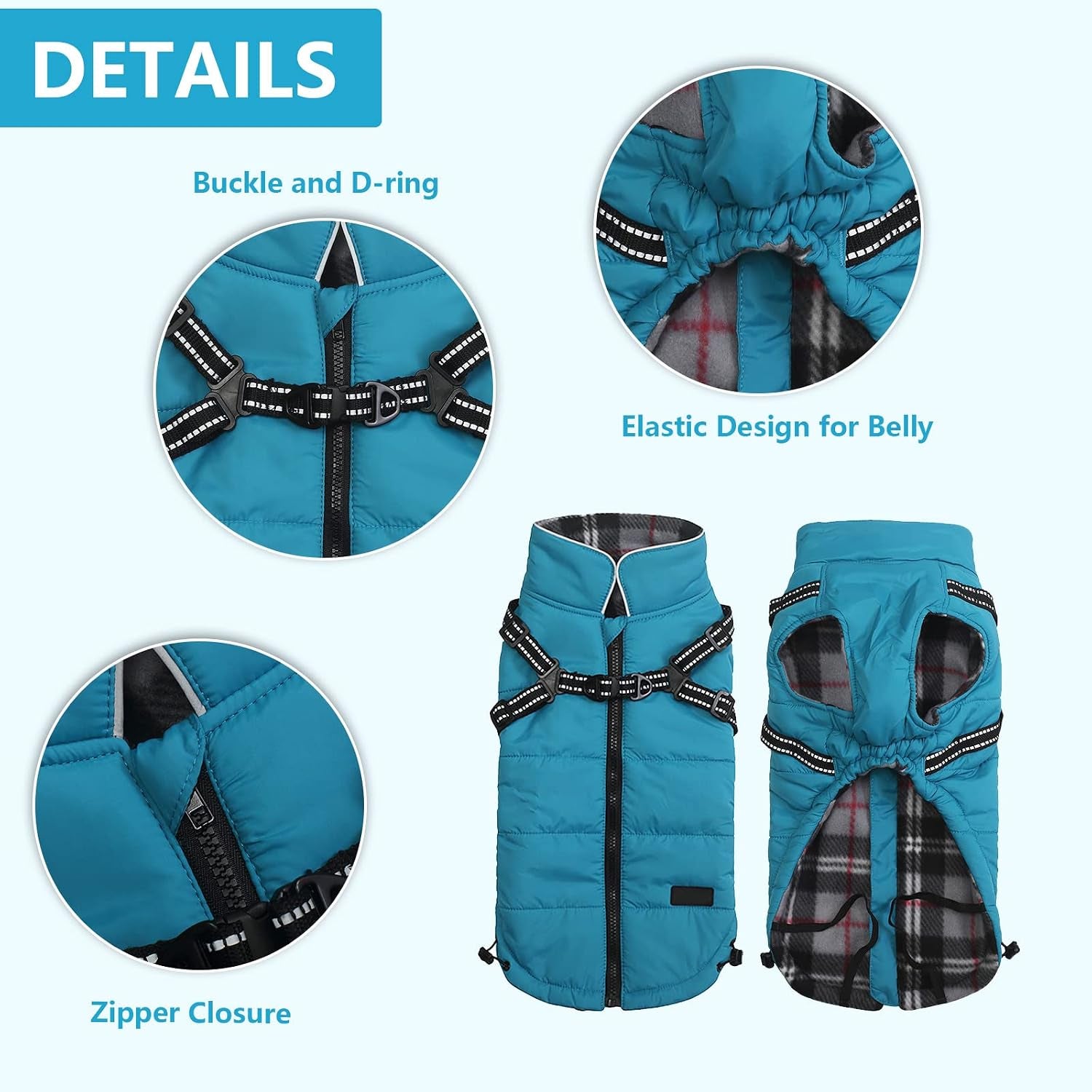 Winter Warm Coat Waterproof Dog Winter Jacket with Harness Traction Belt,Pet Outdoor Jacket Dog Autumn and Winter Clothes for Medium, Small Dog-Blue-Xxl