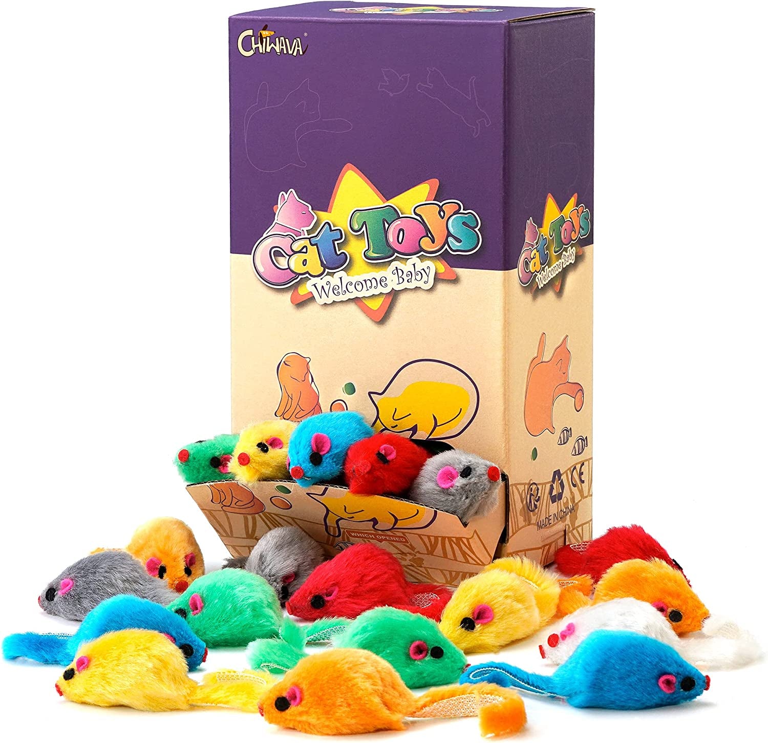 36PCS 4.1'' Furry Cat Toy Mice Rattle Small Mouse Kitten Interactive Play Assort
