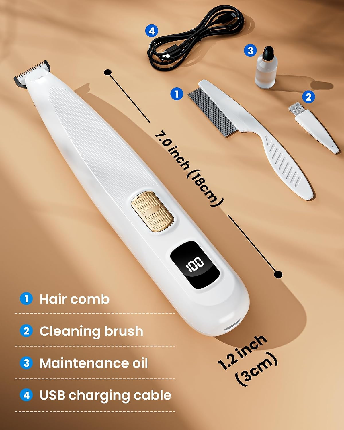Professional Dog Paw Trimmer with LED Light, New Upgraded 35Db Low-Noise Pet Paw Trimmers for Dog'S Feet, 2-Speed Electric Paw Cleaner Grooming Clippers for Dogs,Paws, Ears, Face, Rump (White)