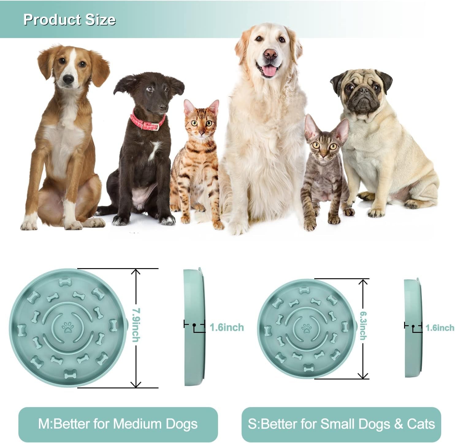 Slow Feeder Dog Bowls 2 Pack with Anti-Tipping Bottom Suction Cup,Silicone Dog Slow Feeder Bowl Prevents Gulping and Vomiting for Dogs & Cats, Slow Feeder Easy Cleaning