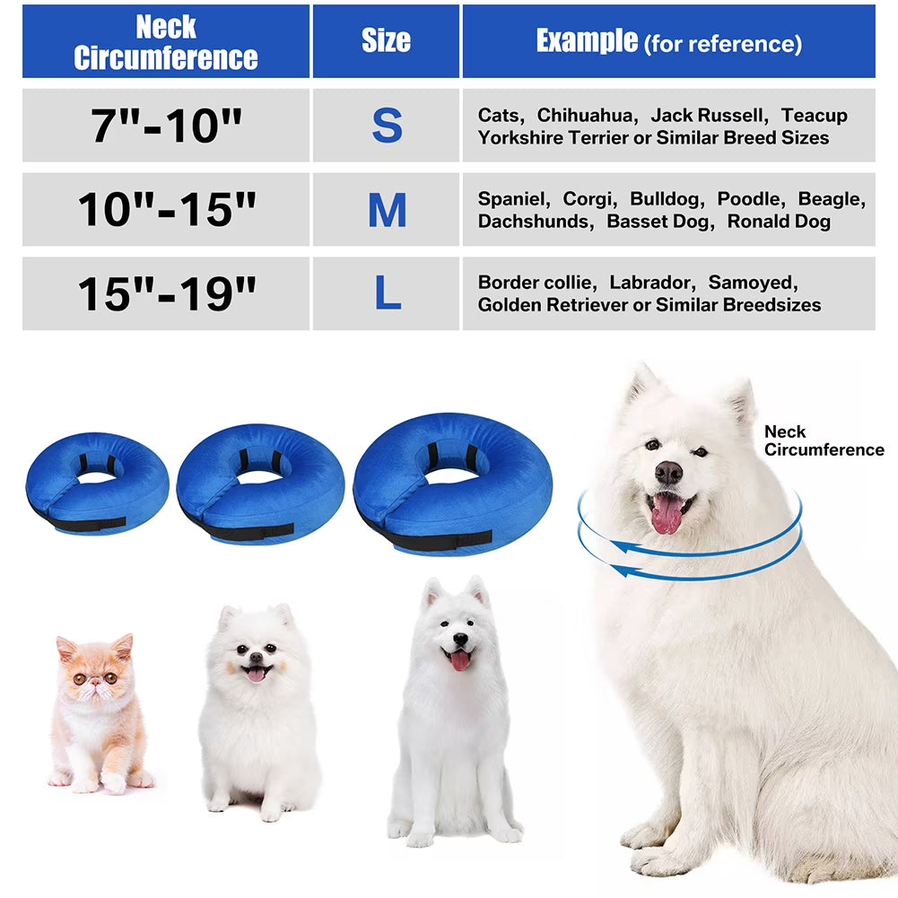 Protective Inflatable Collar for Dogs and Cats - Soft Pet Recovery Collar Does Not Block Vision E-Collar (M, Blue)
