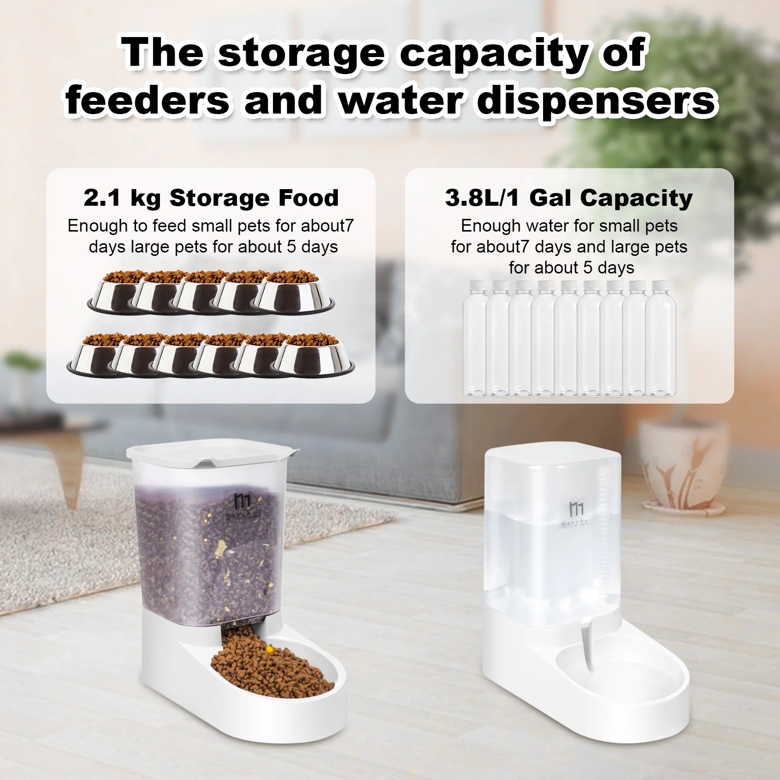 Automatic Gravity Pet Feeder and Water Dispenser Set for Cats Dogs, 3.8L, 2 Pack
