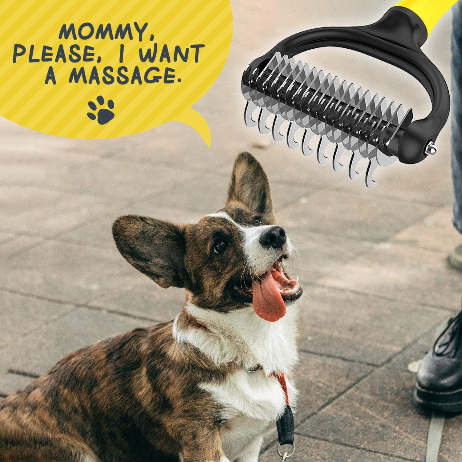 Brush Dog Brush - Double Sided Undercoat Rake for Dogs and Cats, Safe and Gently Dog Brush for Shedding and Dematting, Shedding Comb for Mats & Pet Dematting Tool for Grooming-Yellow