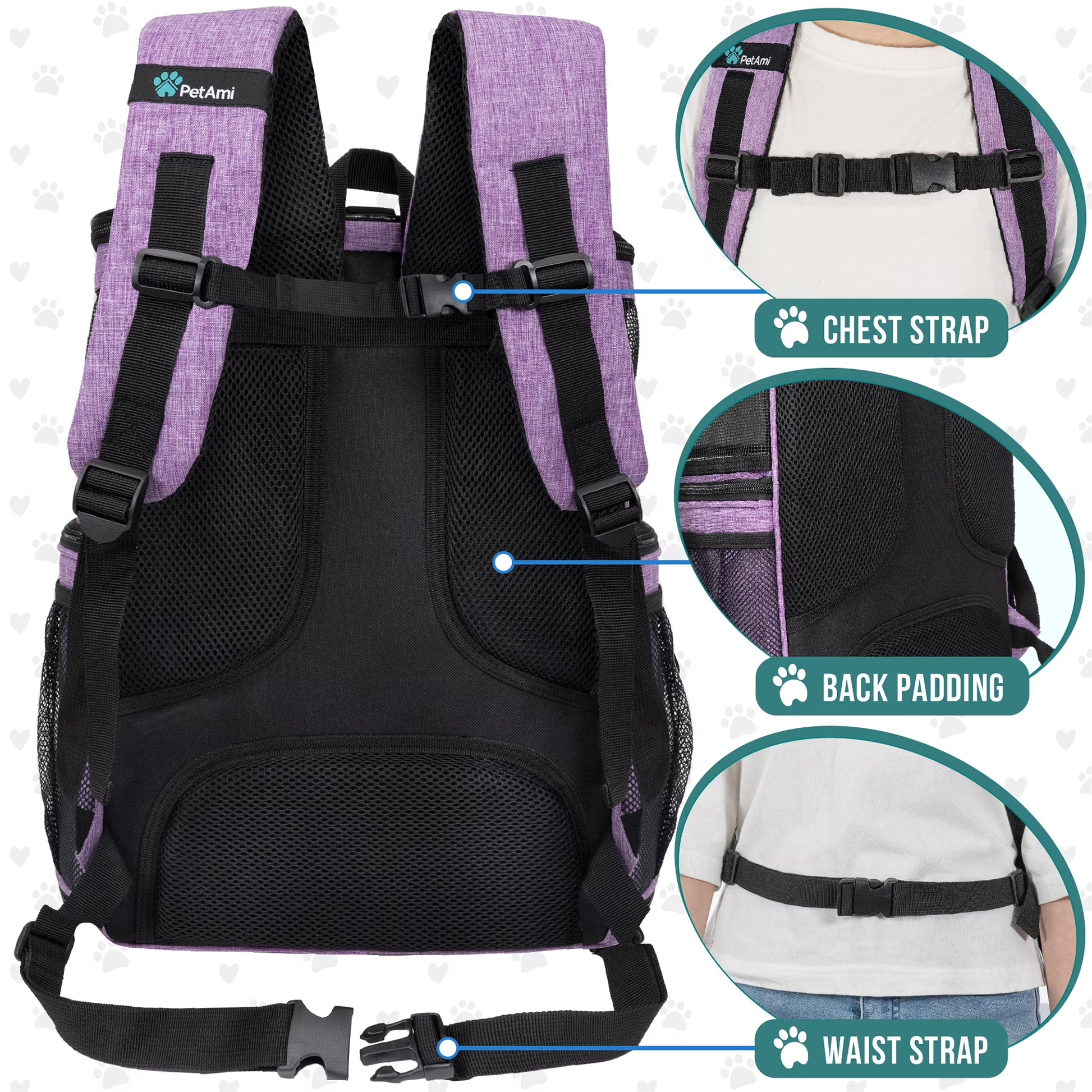 Dog Backpack Carrier, Airline Approved Cat Backpacks for Carrying Small Large Cats, Pet Carrier Back Pack, Ventilated Soft Sided for Travel, Hiking, Camping, Max 18 Lbs, Purple